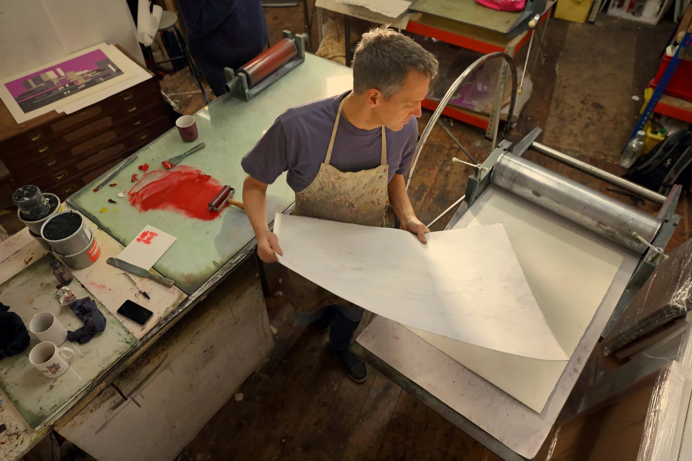 Paul Catherall lino printer by David Burton Photography