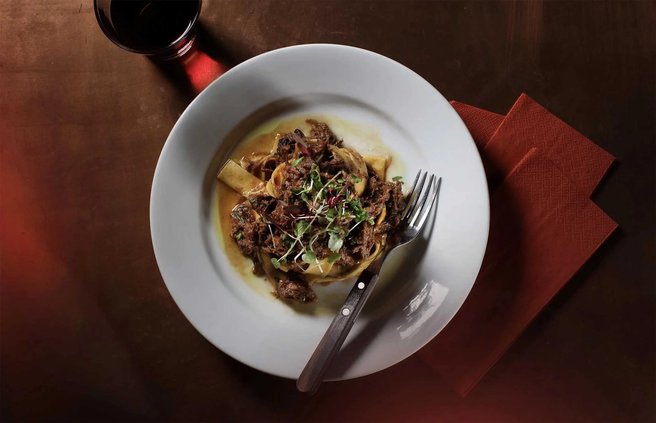 Eco restaurant special ragu with red wine photographed by studio68b.com