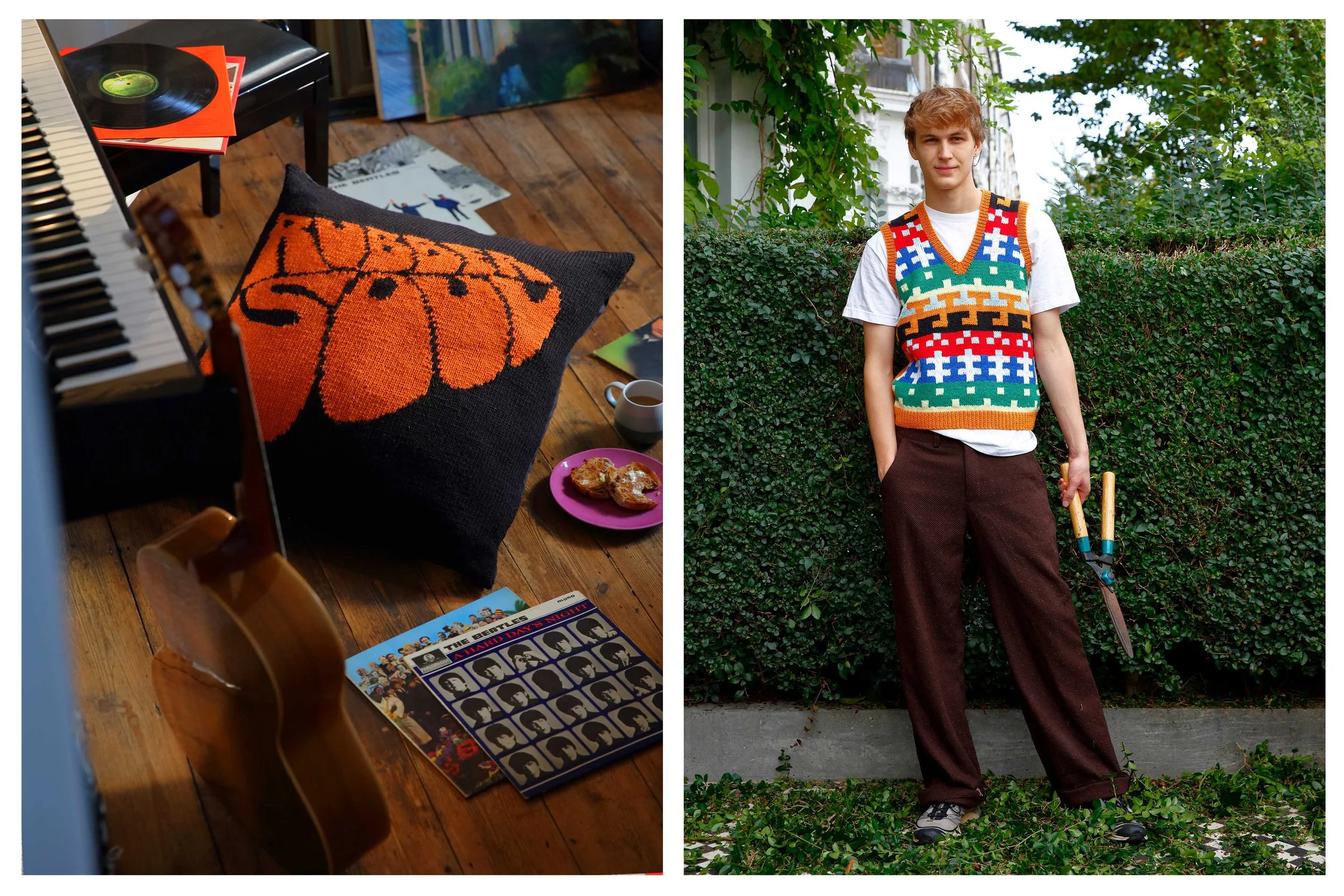 All you knit is LOVE Rubber Soul Cushion & Paul's Tank top