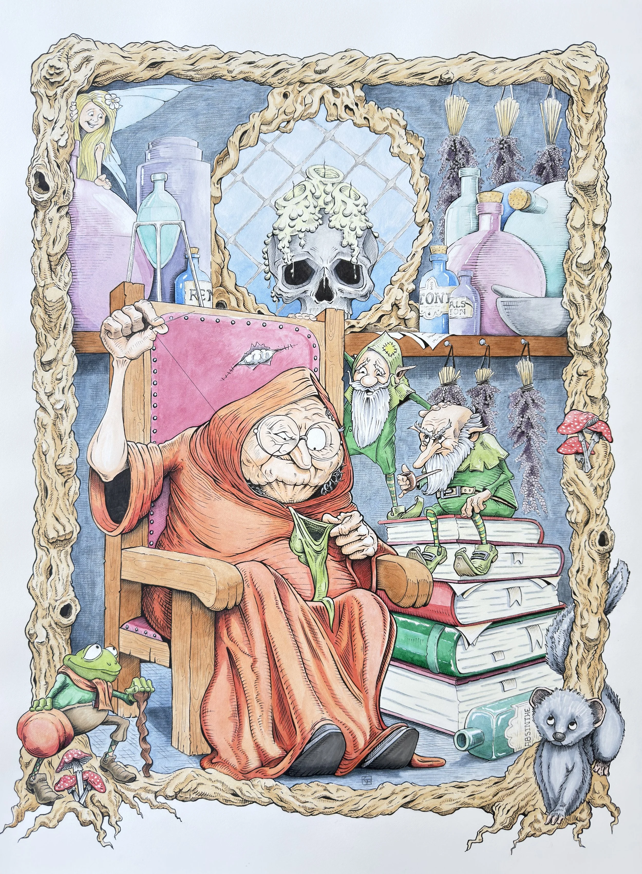 Pencils and watercolours on Fabriano water colour paper, 300gsm hot press, size A2. Mend shows that a helping hand is never far away in Nature