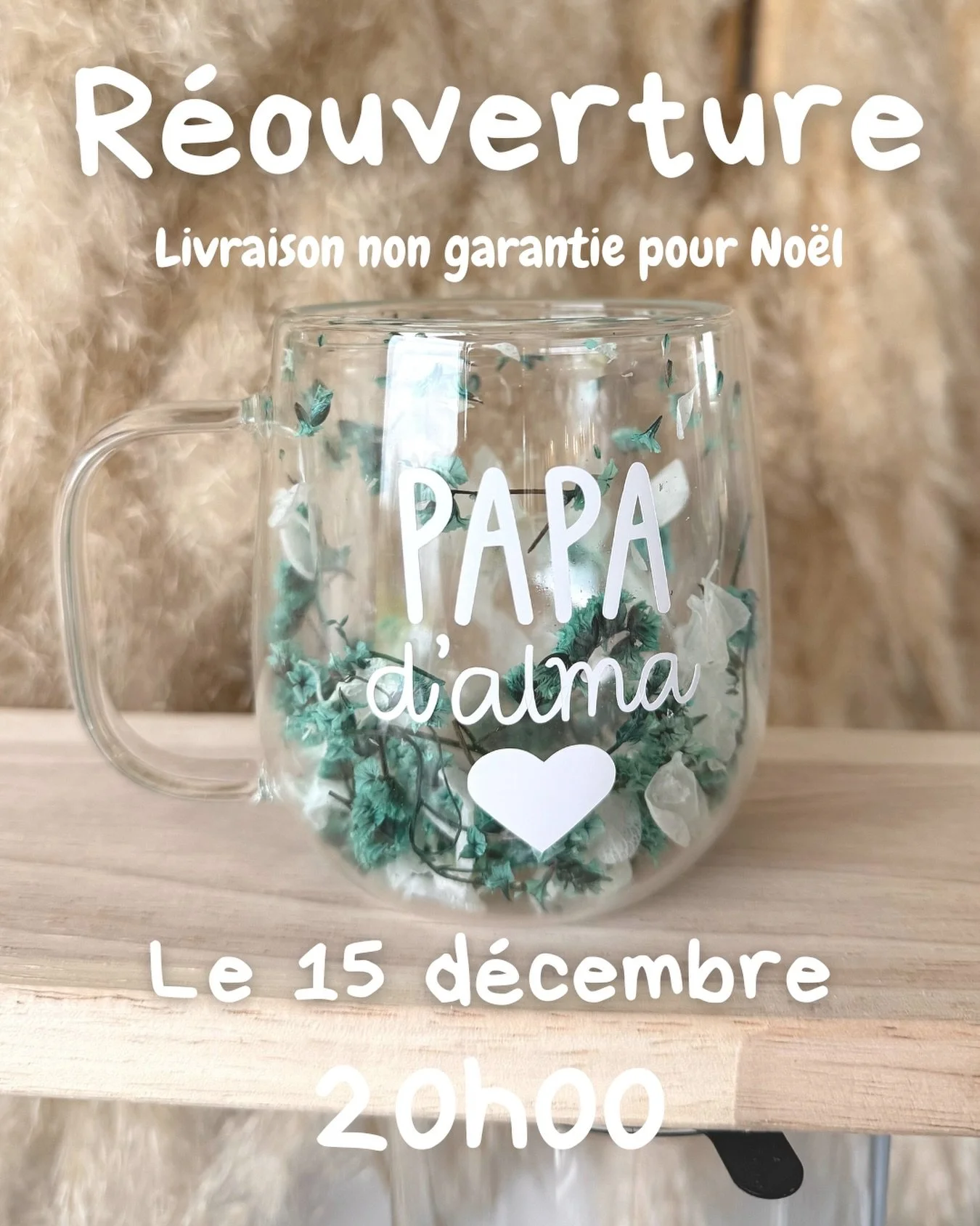 Les tasses fleuries seront enfin de retour sur le site.
On reprend un fonctionnement normal 🫶🌸

⚠️ Petit rappel important :
La livraison n&rsquo;est pas garantie pour No&euml;l.
Je ferai au mieux pour envoyer rapidement, mais le d&eacute;lai reste 