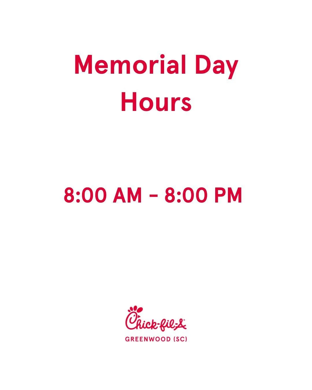 As we remember and honor our fallen heroes this Memorial Day, we&rsquo;ll be operating with adjusted hours. Thank you for letting us serve you. ❤️