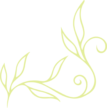 Decorative floral design with light green swirling leaves and tendrils on a black background.