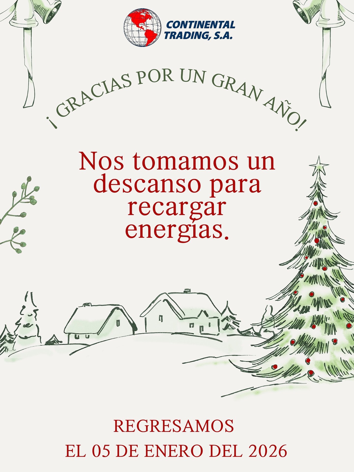 &iexcl;Gracias por un gran 2025! ✨

Estimados clientes y amigos, hoy finalizamos nuestras labores de este a&ntilde;o. Queremos aprovechar para agradecerles profundamente por la confianza depositada en nosotros durante todo este tiempo.

🗓️ Aviso de 
