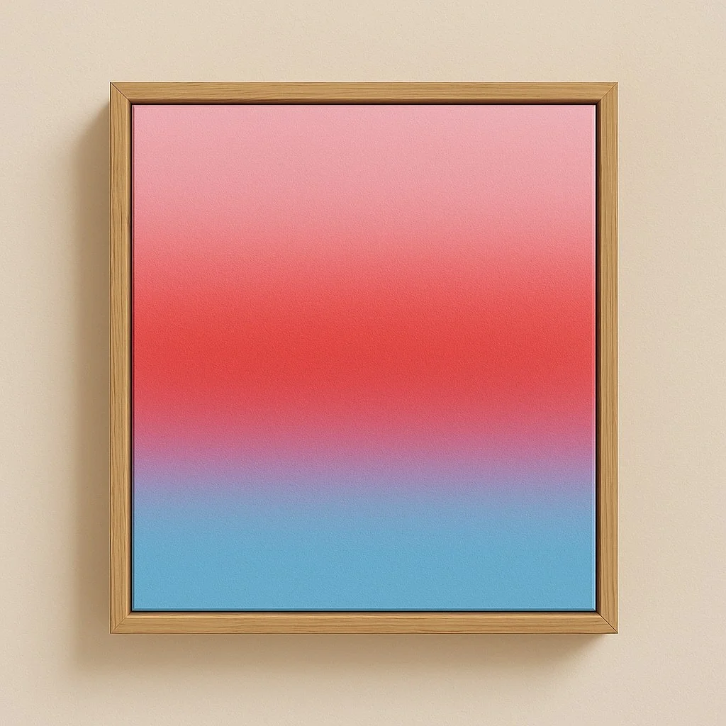Spray paint on board.
A quiet shift from warmth to cool, this piece plays with contrast, memory, and emotion.
From soft pinks to deep reds and into calm blue, the gradient becomes a horizon of feeling.
A study in stillness and color.
#AbstractGradi