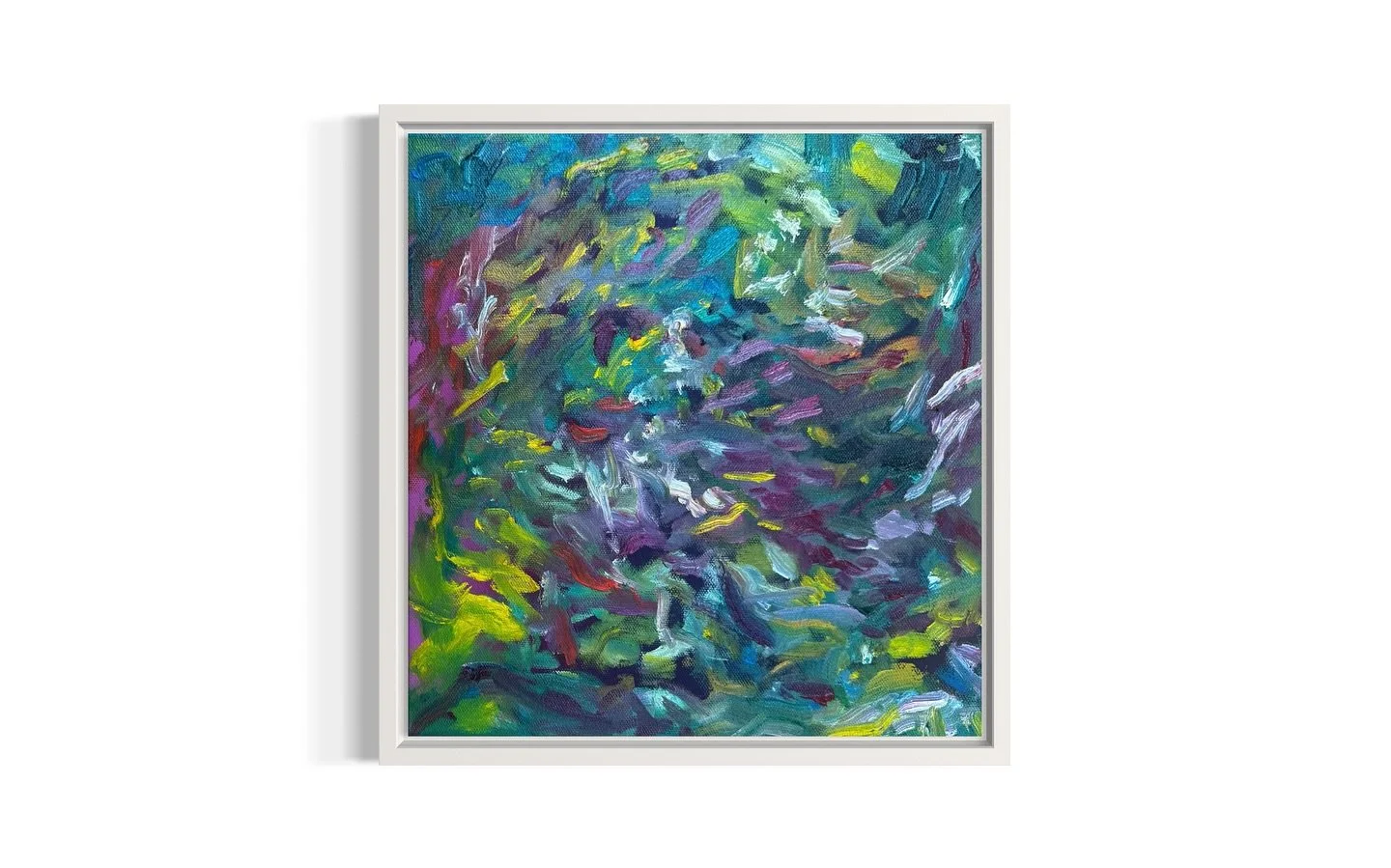 A rhythm of shifting colors, like movements under water or fragments of a dream.
The brushstrokes overlap and dissolve, creating a space that feels both vibrant and calm at once.

Oil on canvas
30 x 30 cm

Does this painting remind you more of water,