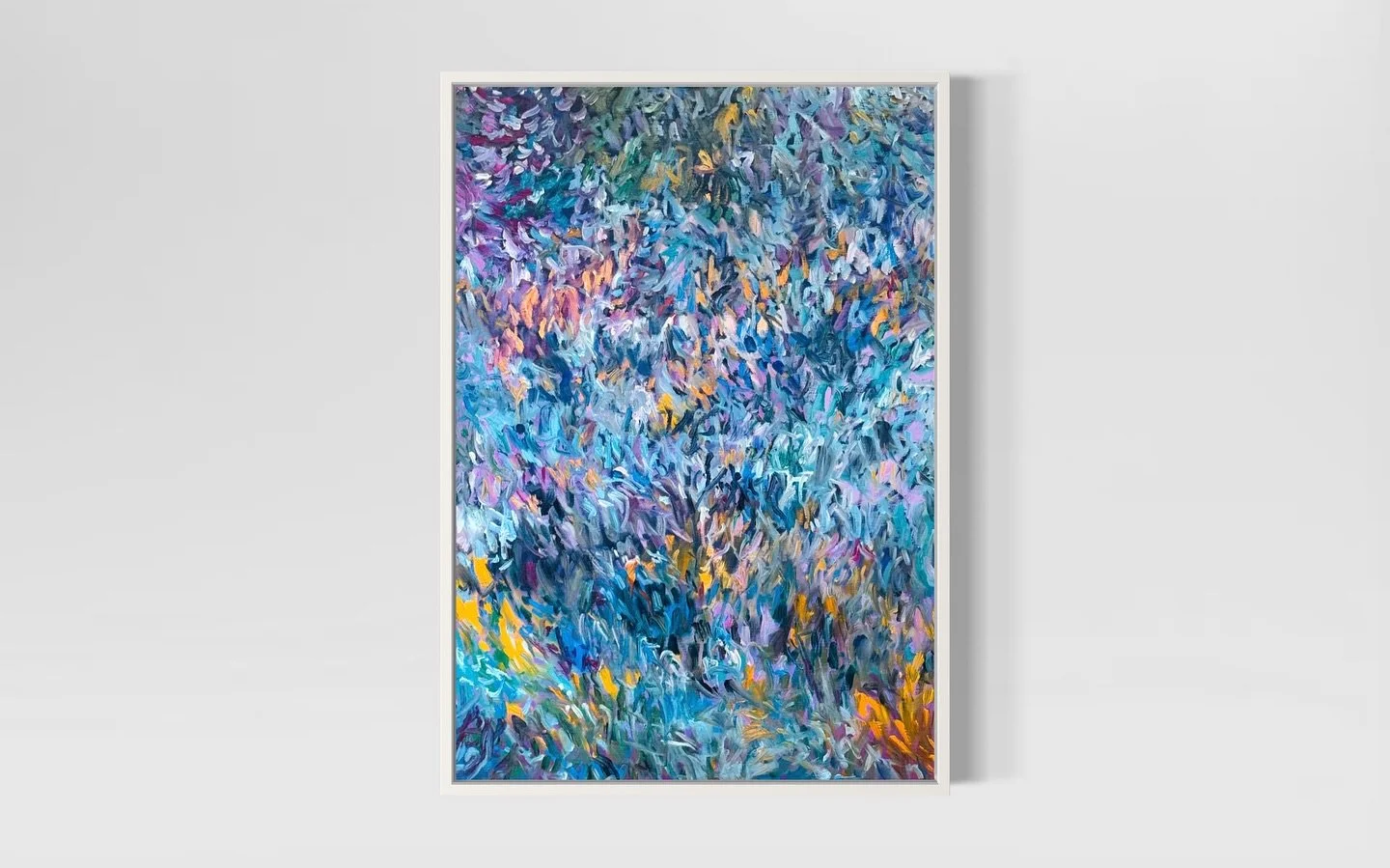 A painting where movement becomes rhythm and color turns into light.
Layers of blue, violet, and amber shift like a living surface, echoing water, reflection, and quiet transformation.

Oil on canvas.

#contemporarypainting #abstractart #nordicart #o