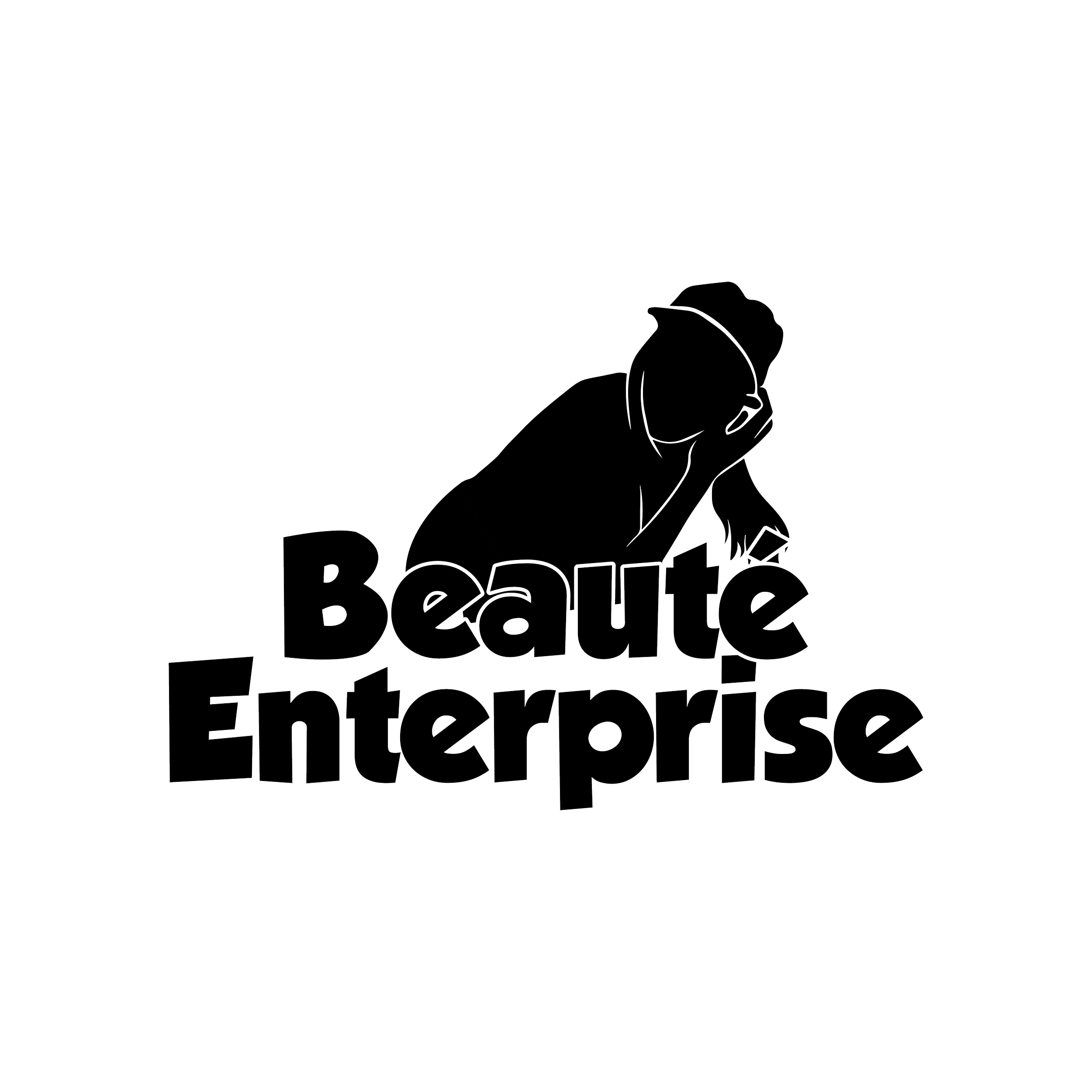 Line drawing of a person leaning on their hand with the text 'Beaute Enterprise' underneath.