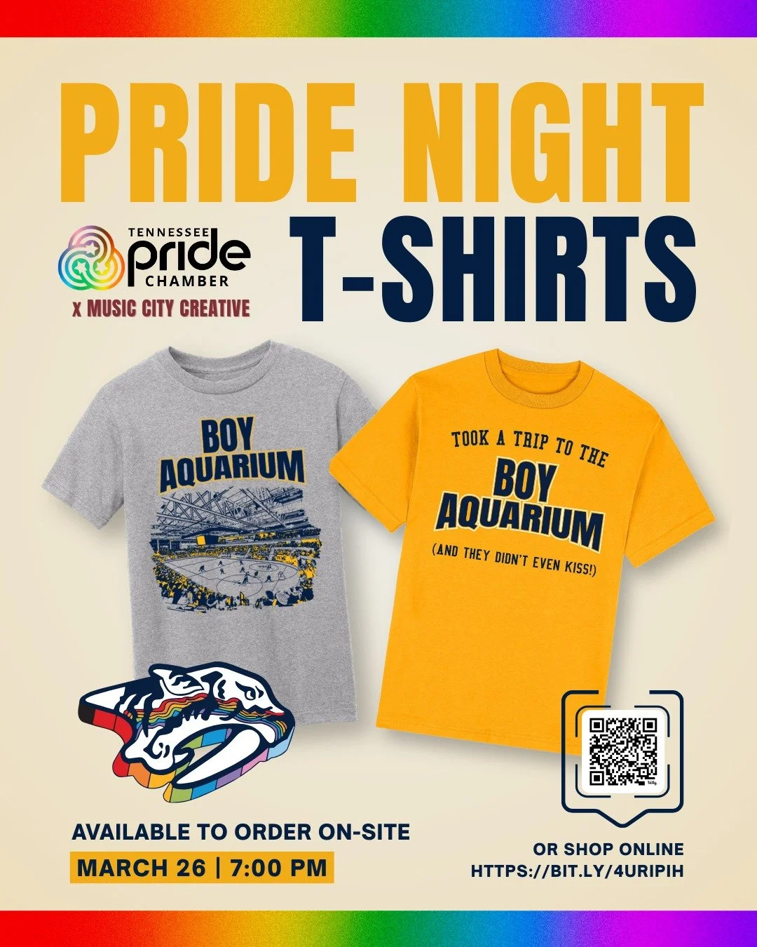 It&rsquo;s Pride Night tonight! 🏒🌈

We teamed up with the Tennessee Pride Chamber to create these tees for Pride Night at the Nashville Predators game, and we can&rsquo;t wait to see y&rsquo;all repping them. 🤩

Missed the preorder? You can place 