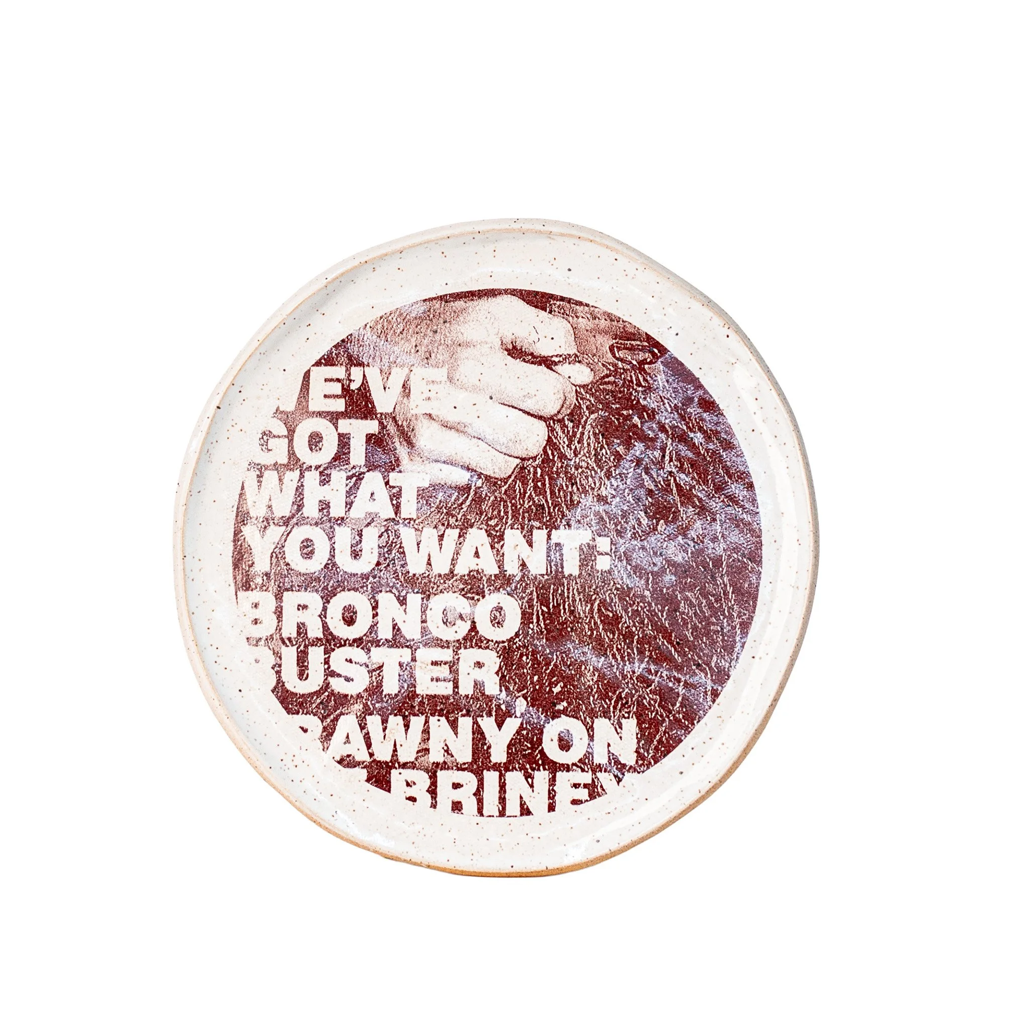 Honcho 1986, plate 2, ladder, photo mural ceramic plate by Jim Schatz and Peter Souza Jr.