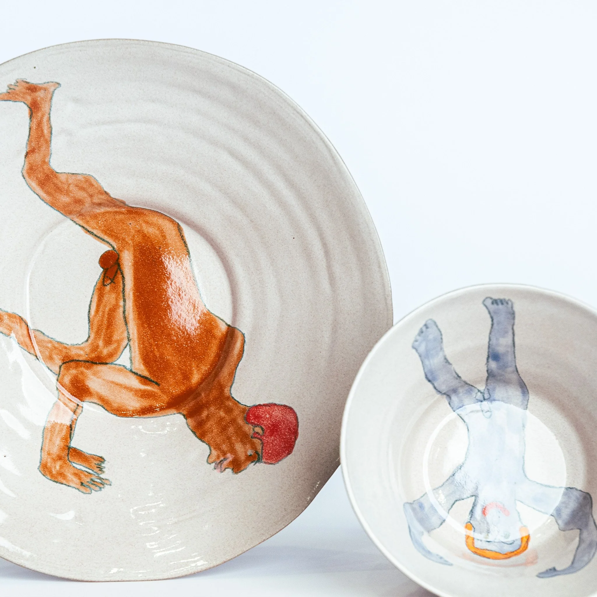 All Together Now by Jim Schatz — Ted, Betty, Lester, Guy & Perry, bowl, figure in pale blue