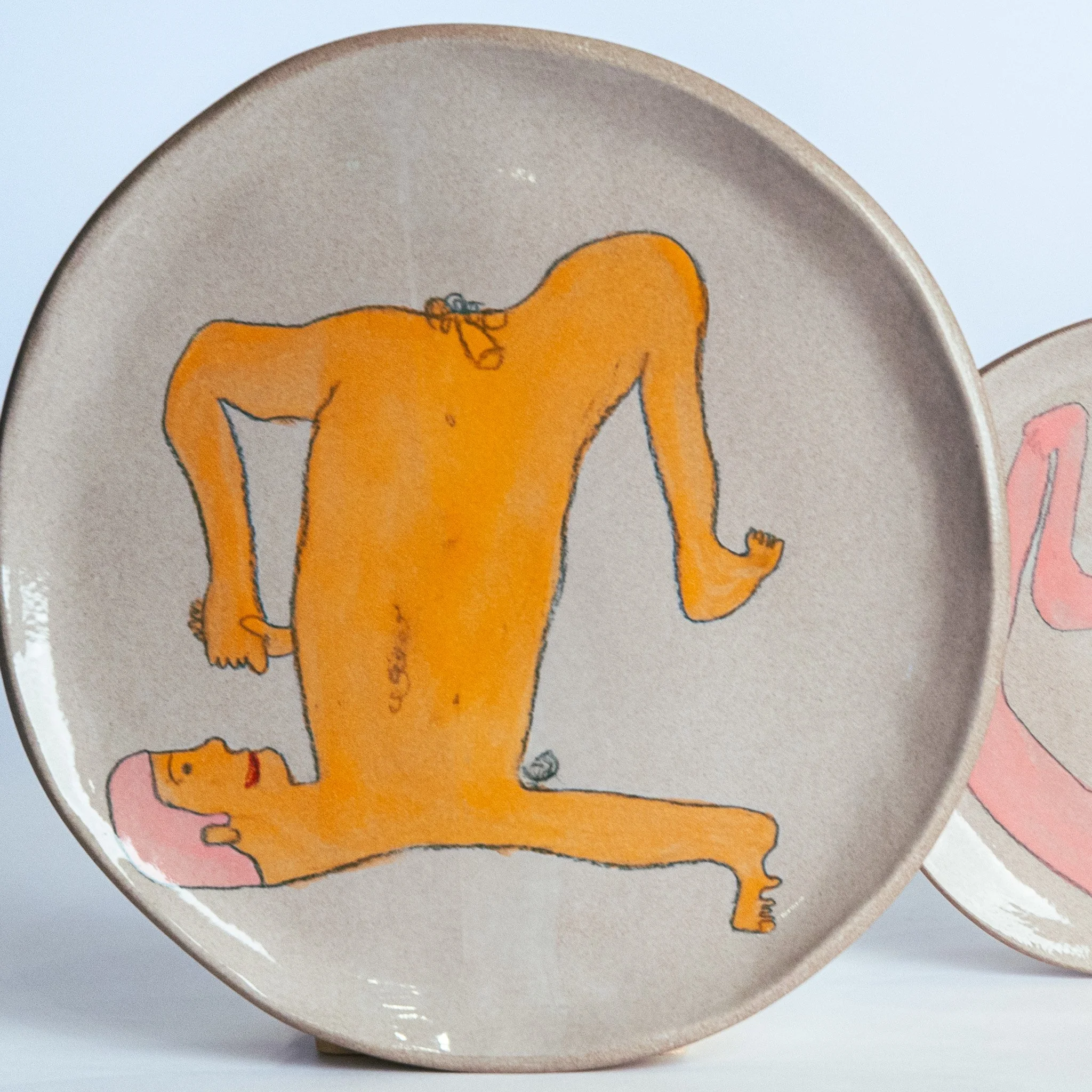 All Together Now by Jim Schatz — Lonny, Charley, Jake, Paul & Lenny, dinner plate, figure in orange