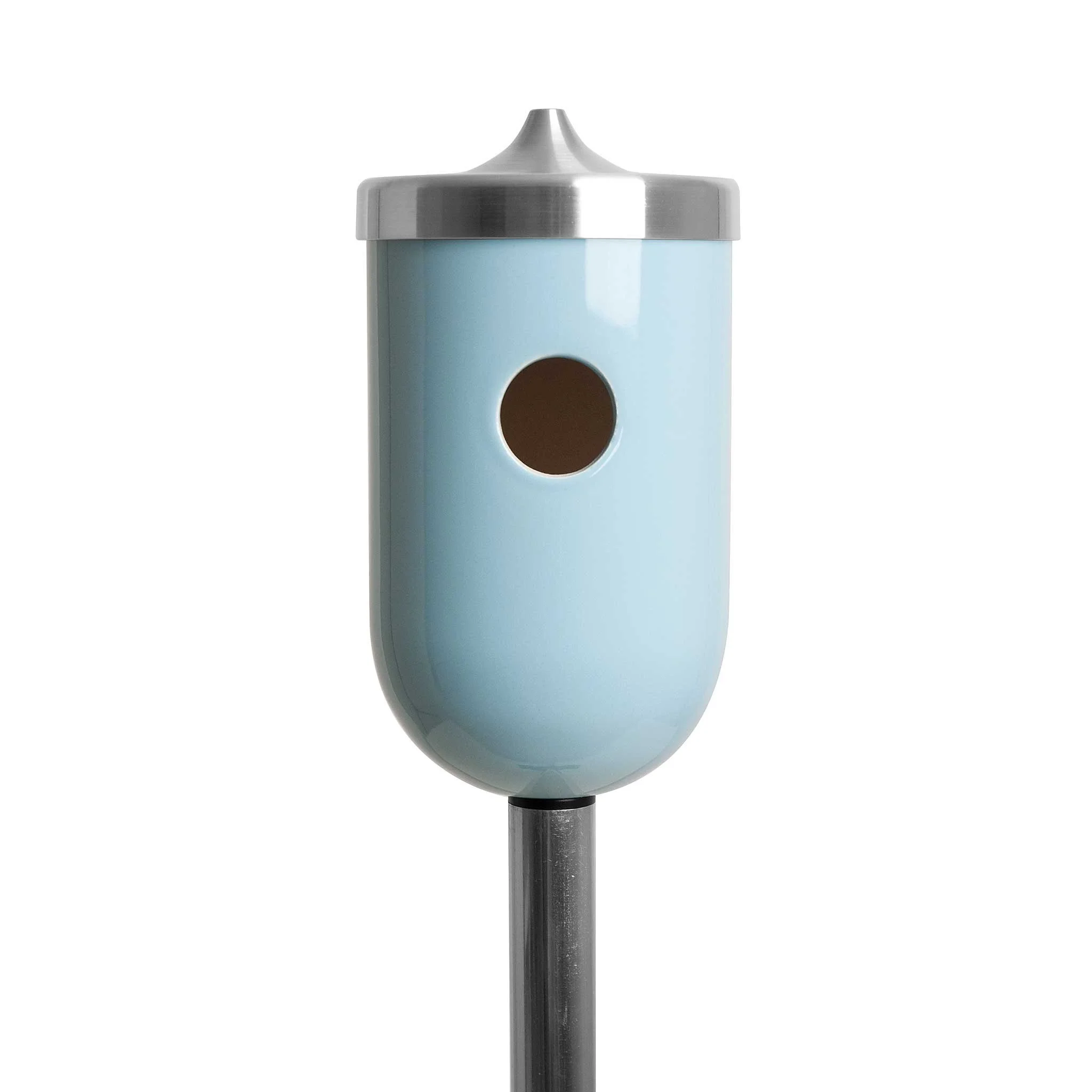 Nut Bird House in Light Aqua by Jim Schatz with J Schatz Studio — pole-mounted in outdoor environment with bird