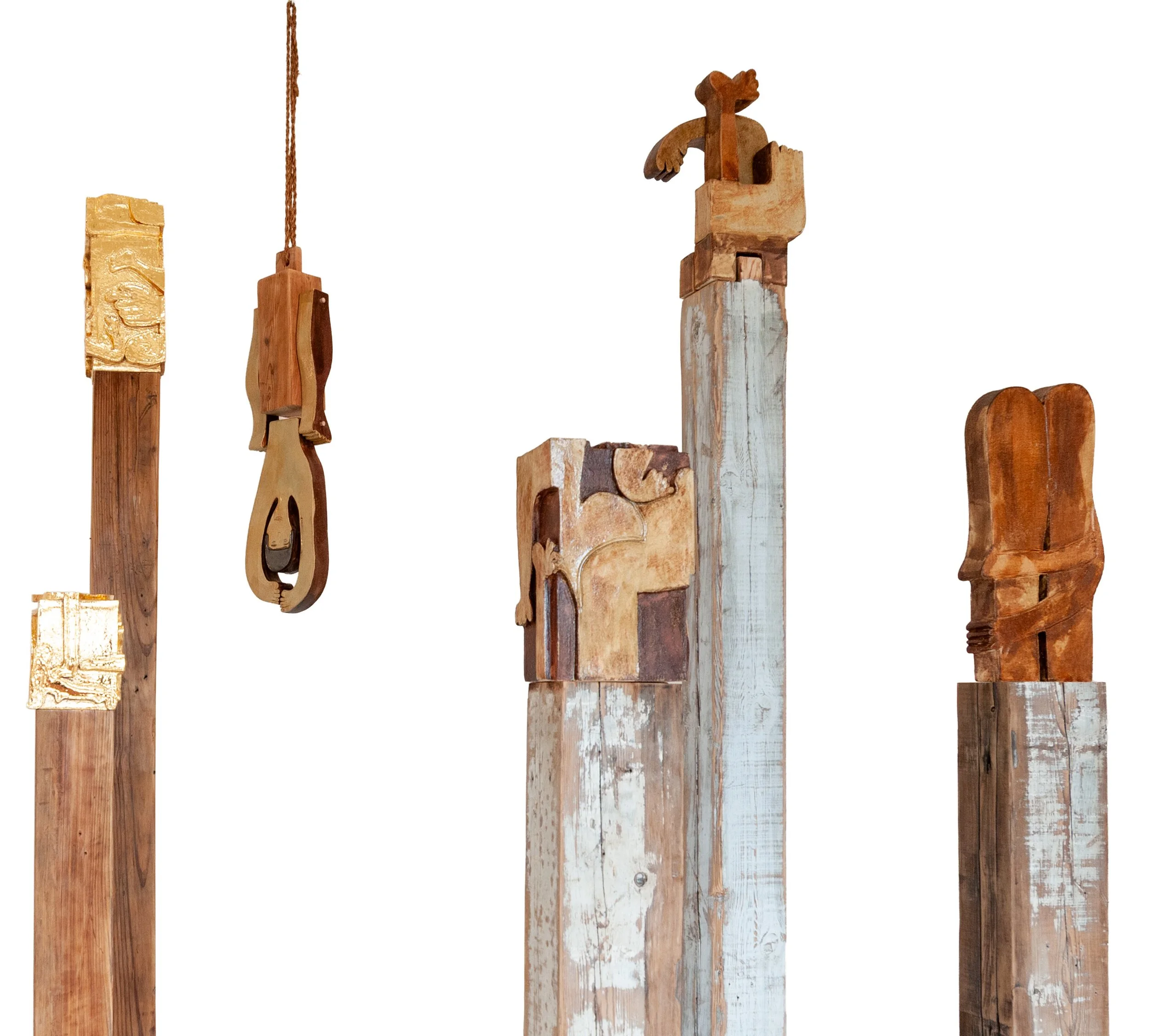 Figures of Presence, 2026, series of seven totems by Jim Schatz and Peter Souza Jr., installation view at Take Me Home, Detroit.