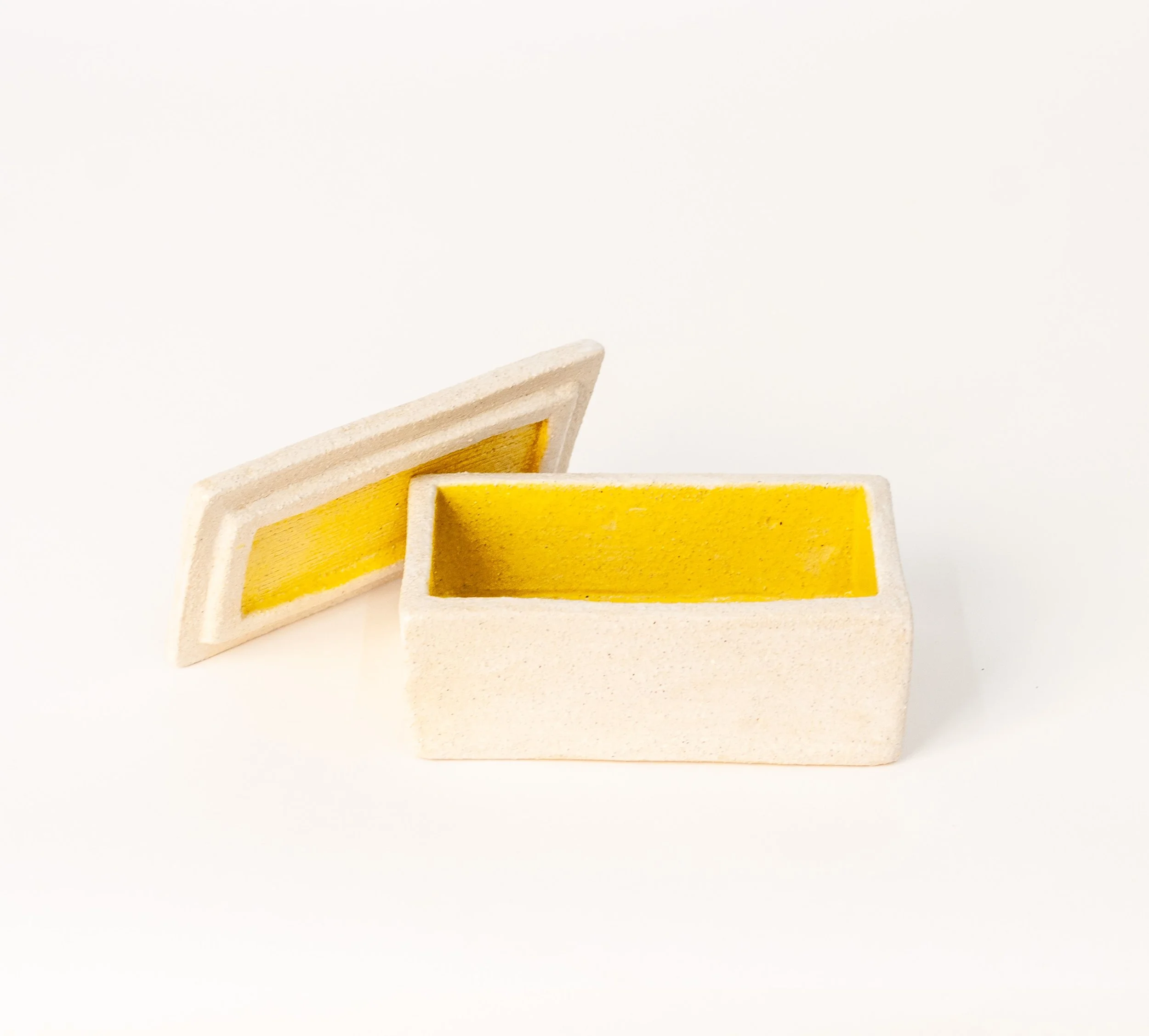Butter Box 1, lid removed showing yellow glazed interior