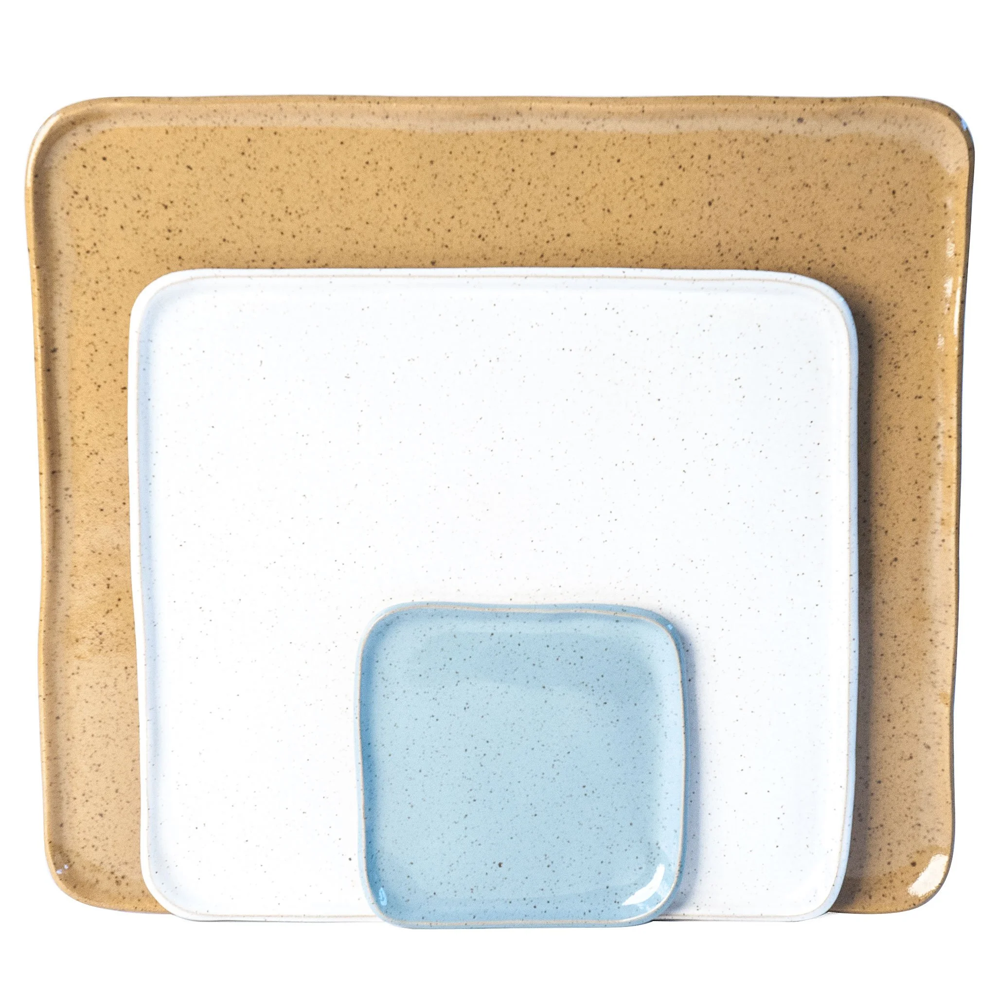 Large Mod Platter Set in Slate Grey, White, and Ginger, three slab-built stoneware platters by Jim Schatz