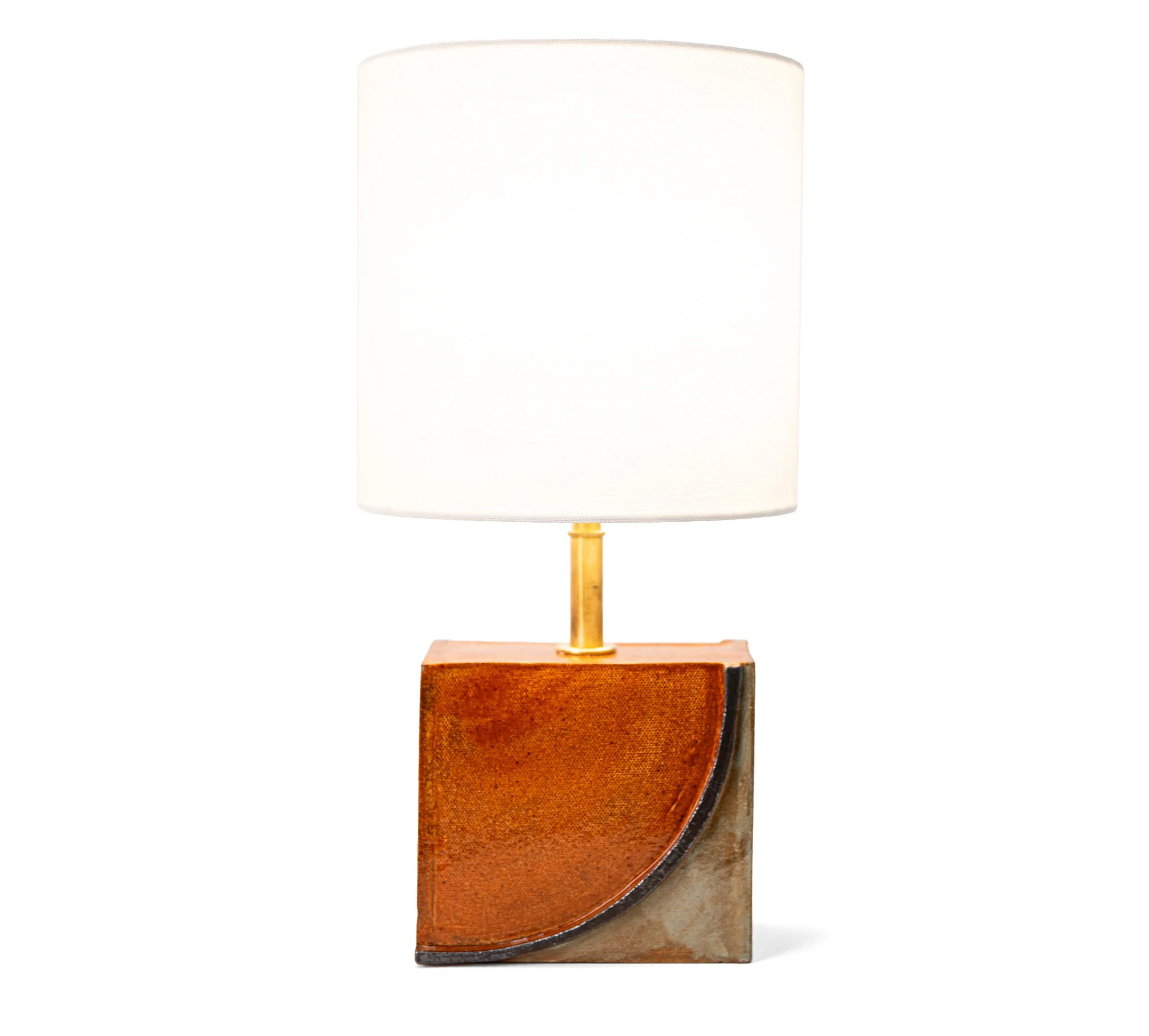 Geometria Brick Lamps, Lamp 2, straight-on view of the glazed stoneware base, by Jim Schatz.