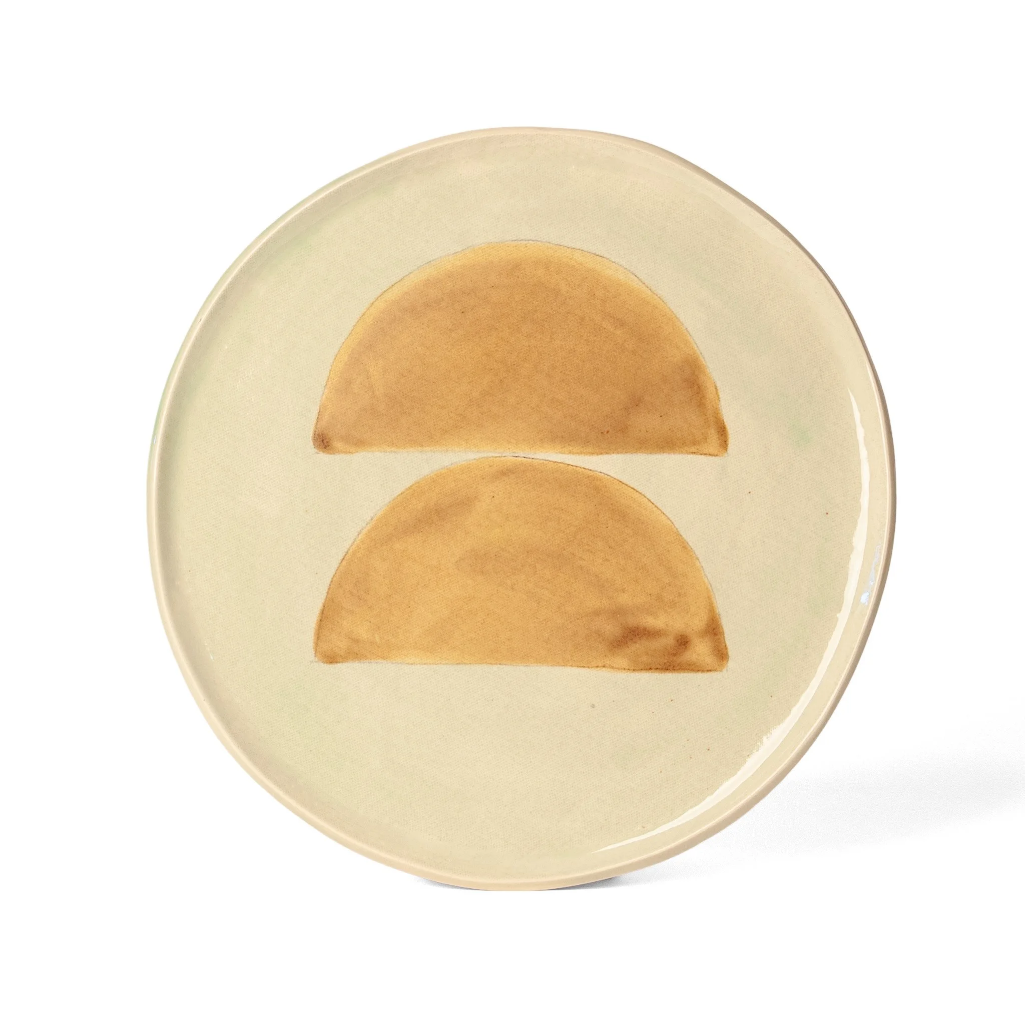 Geometria Platter, 30 over 40, soft cream stoneware platter with two stacked amber half-moon forms, by Jim Schatz (Copy)