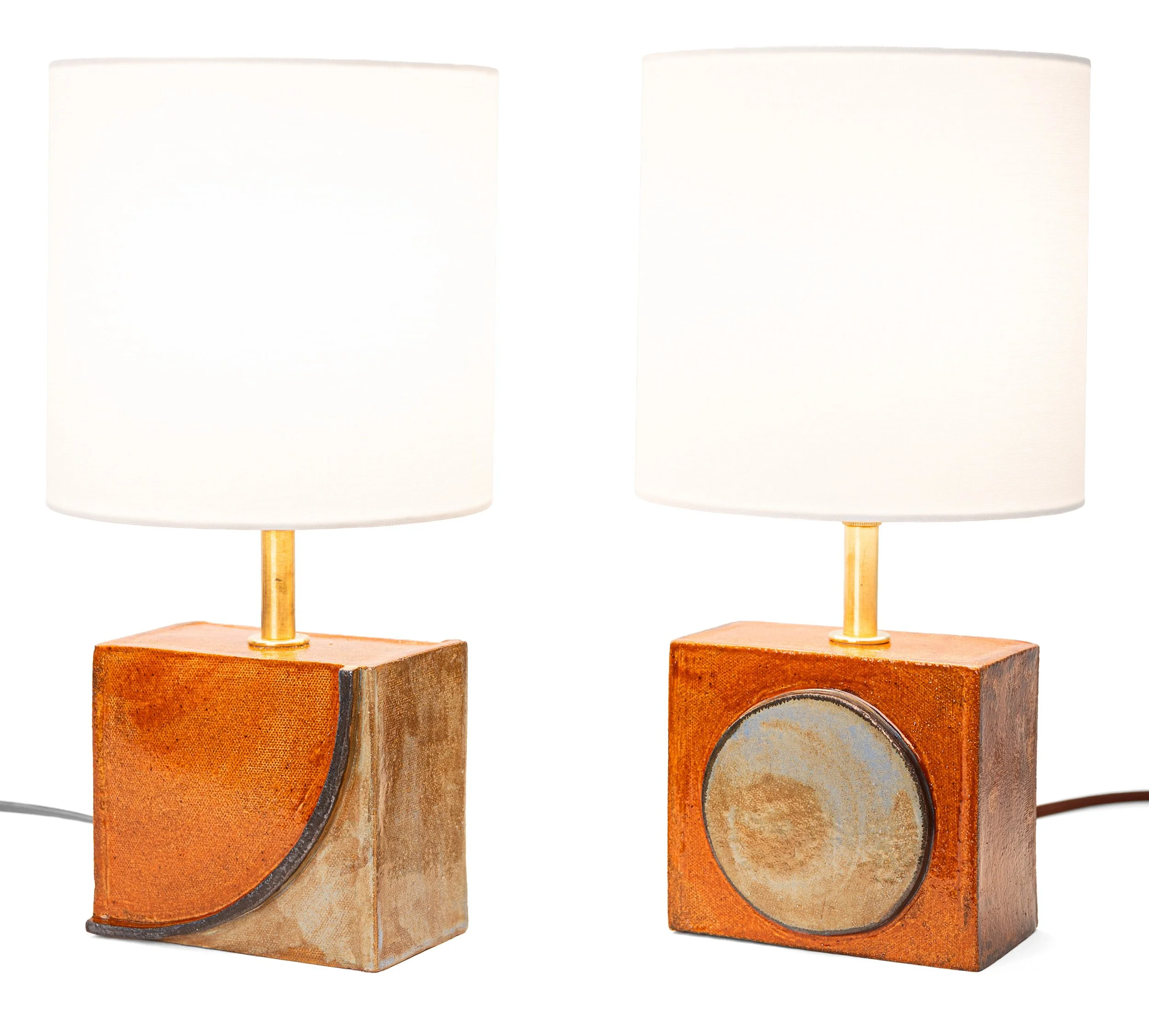 Geometria Brick Lamps, both lamps at an angle, by Jim Schatz.