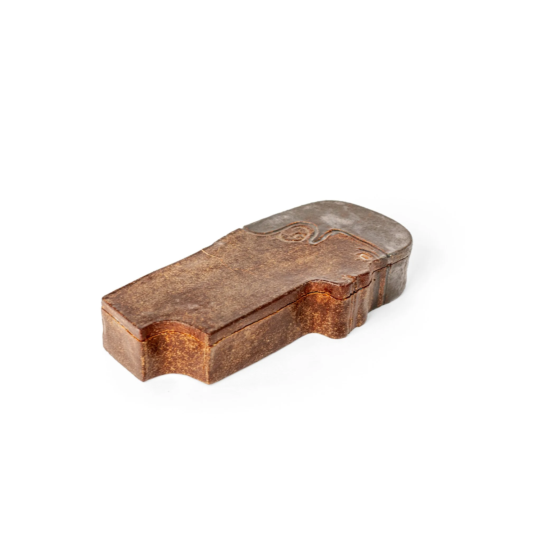 Head Box, closed, rustic glazed stoneware sculptural box by Jim Schatz