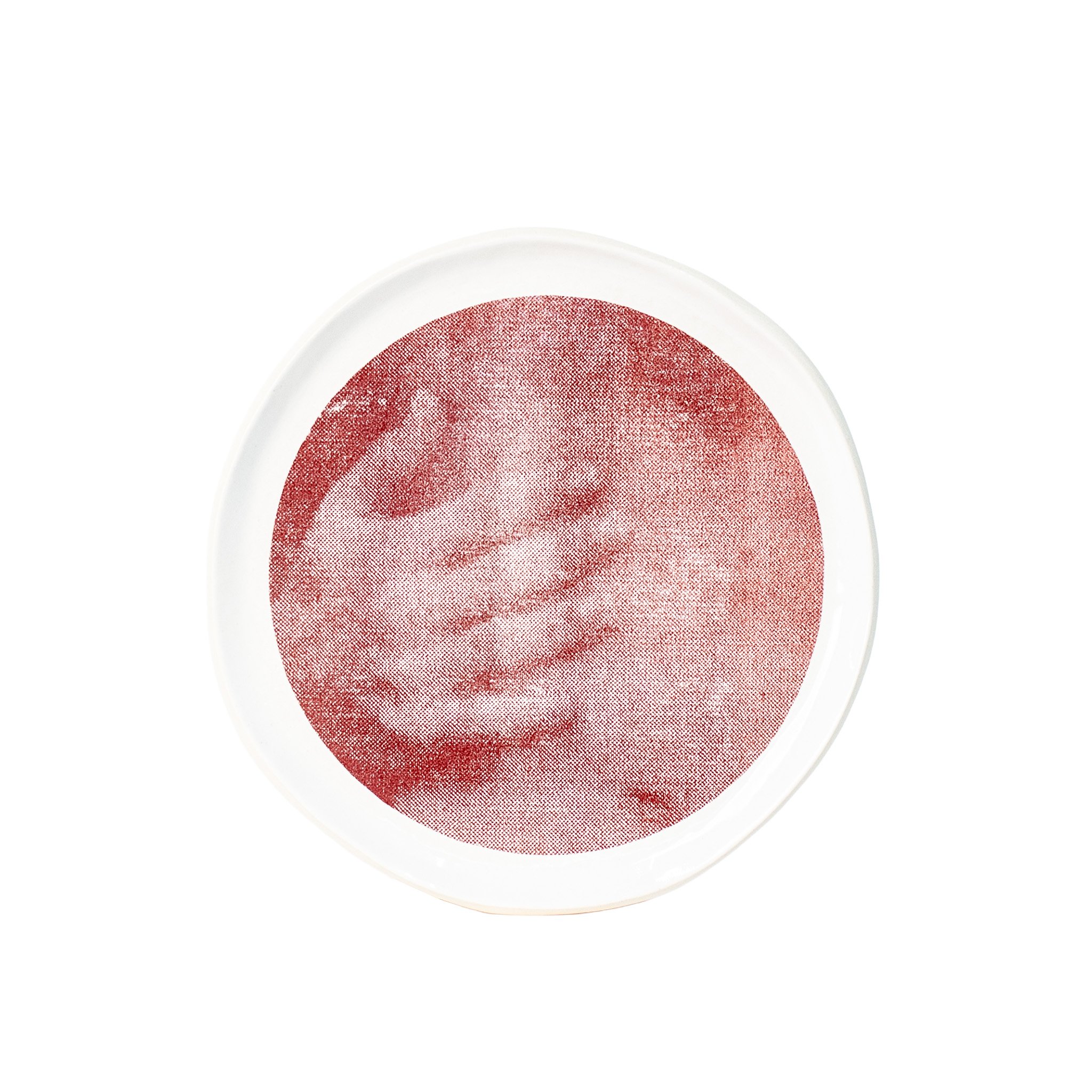 Gestures, plate 4, hand on chest, photo mural ceramic plate by Jim Schatz