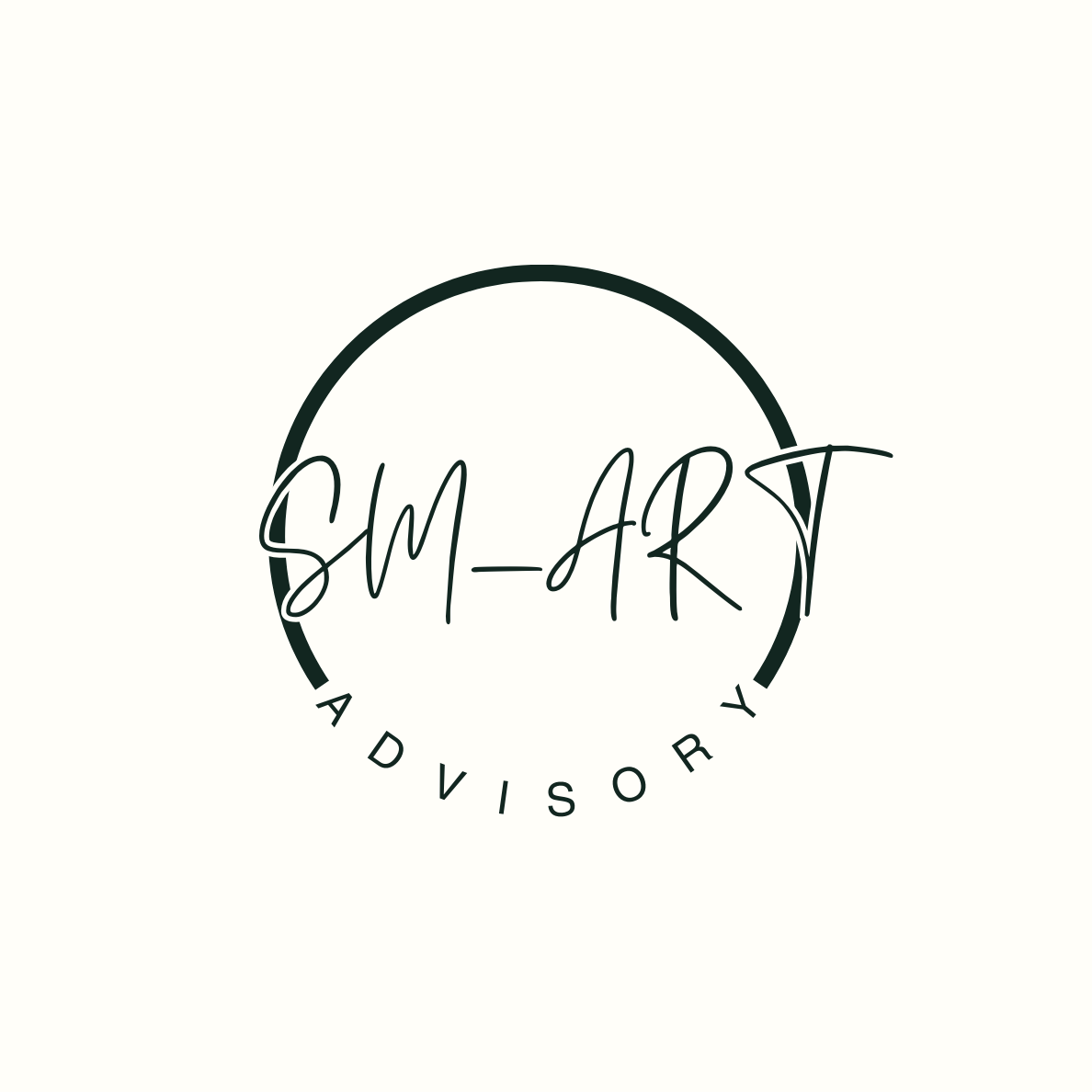 Logo for SM-ART Advisory with a circular design, featuring the text "SM-ART" in a handwritten style and "Advisory" in a clean font underneath.
