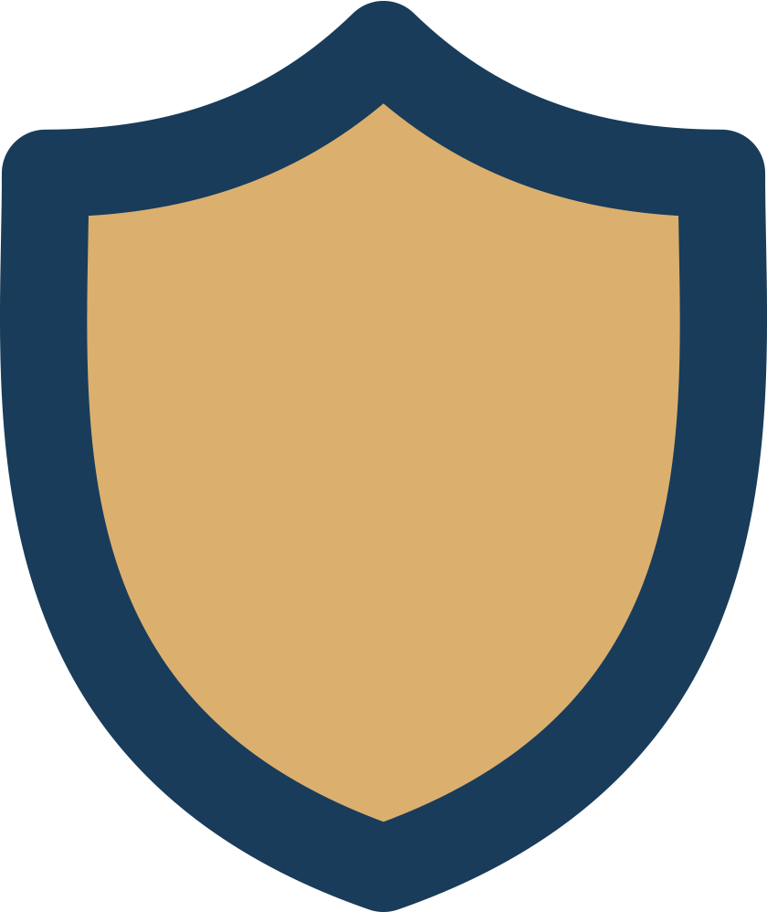 A shield with a navy blue border and a tan center, symbolizing protection or security.