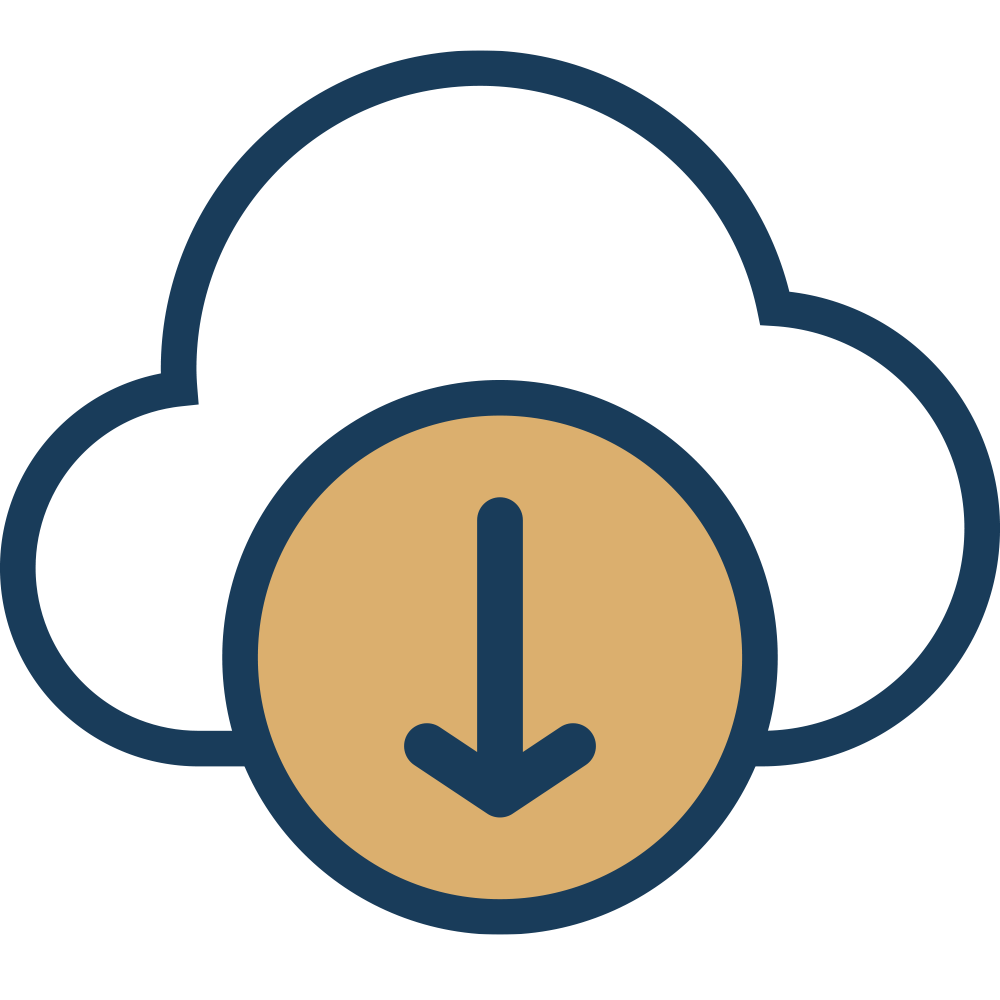 Cloud icon with a download arrow inside a circle at the bottom