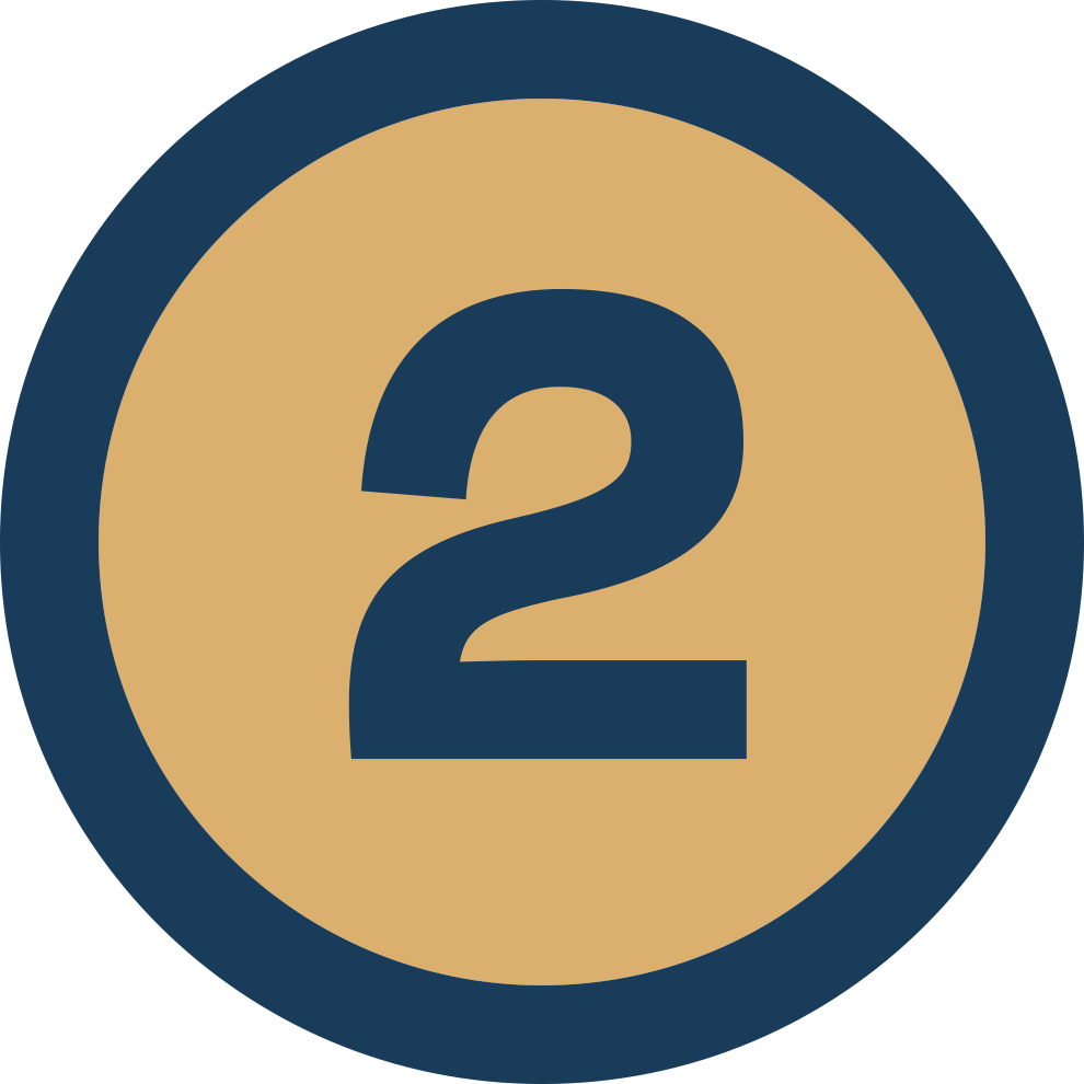 Number 2 inside a circle on a beige background with a dark blue border.