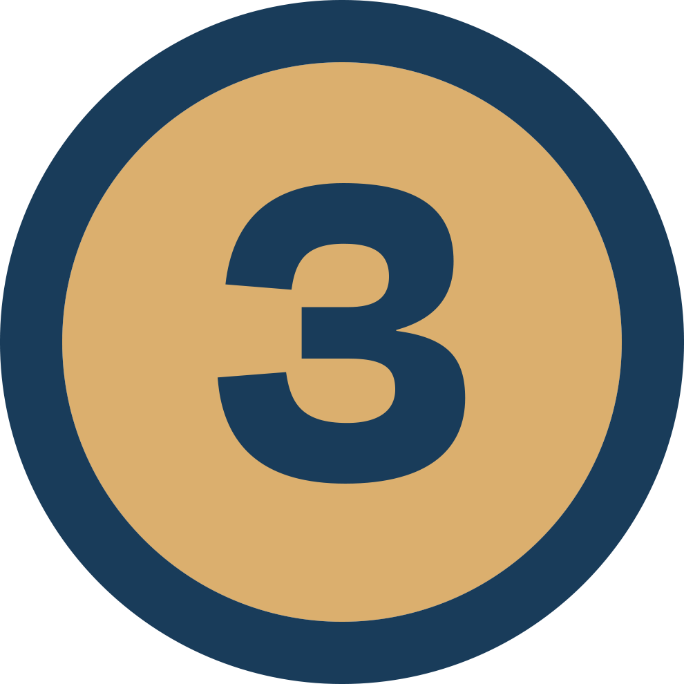 A circular graphic with the number 3 in the center, featuring a beige background and dark blue border.