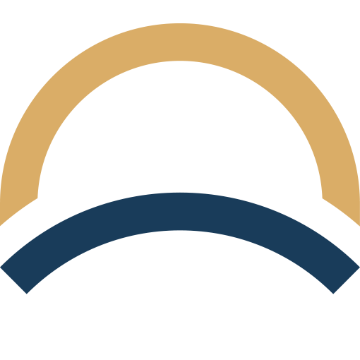 Stylized graphic of a rainbow with three arches in beige, black, and dark blue.
