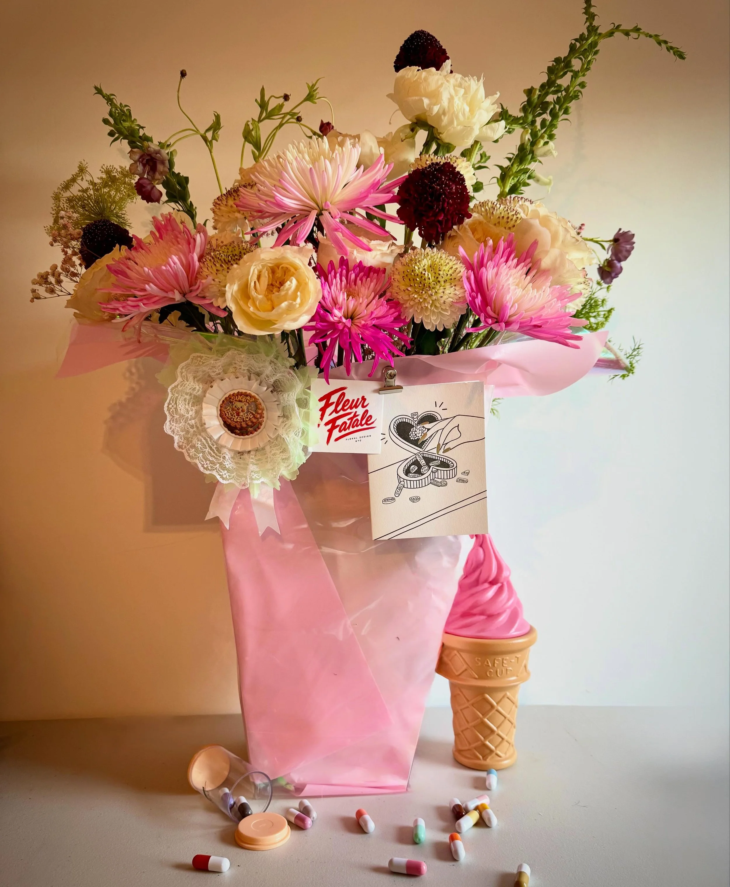 A little bouquet for anyone going through it.

Packed with flowers, love, and the healing power of pink.

*Ice cream and vitamins pictured for dramatic effect only. 💗🍦💊