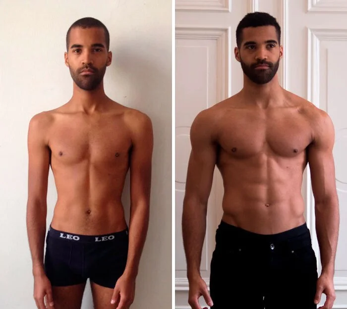 Before and after body transformation achieved using the FITXM AI fitness platform personalized workout program
