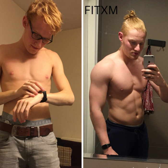 Before and after body transformation achieved using the FITXM AI fitness platform personalized workout program
