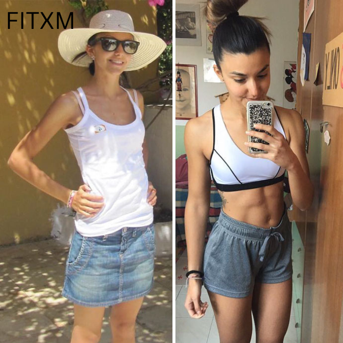 Before and after body transformation achieved using the FITXM AI fitness platform personalized workout program