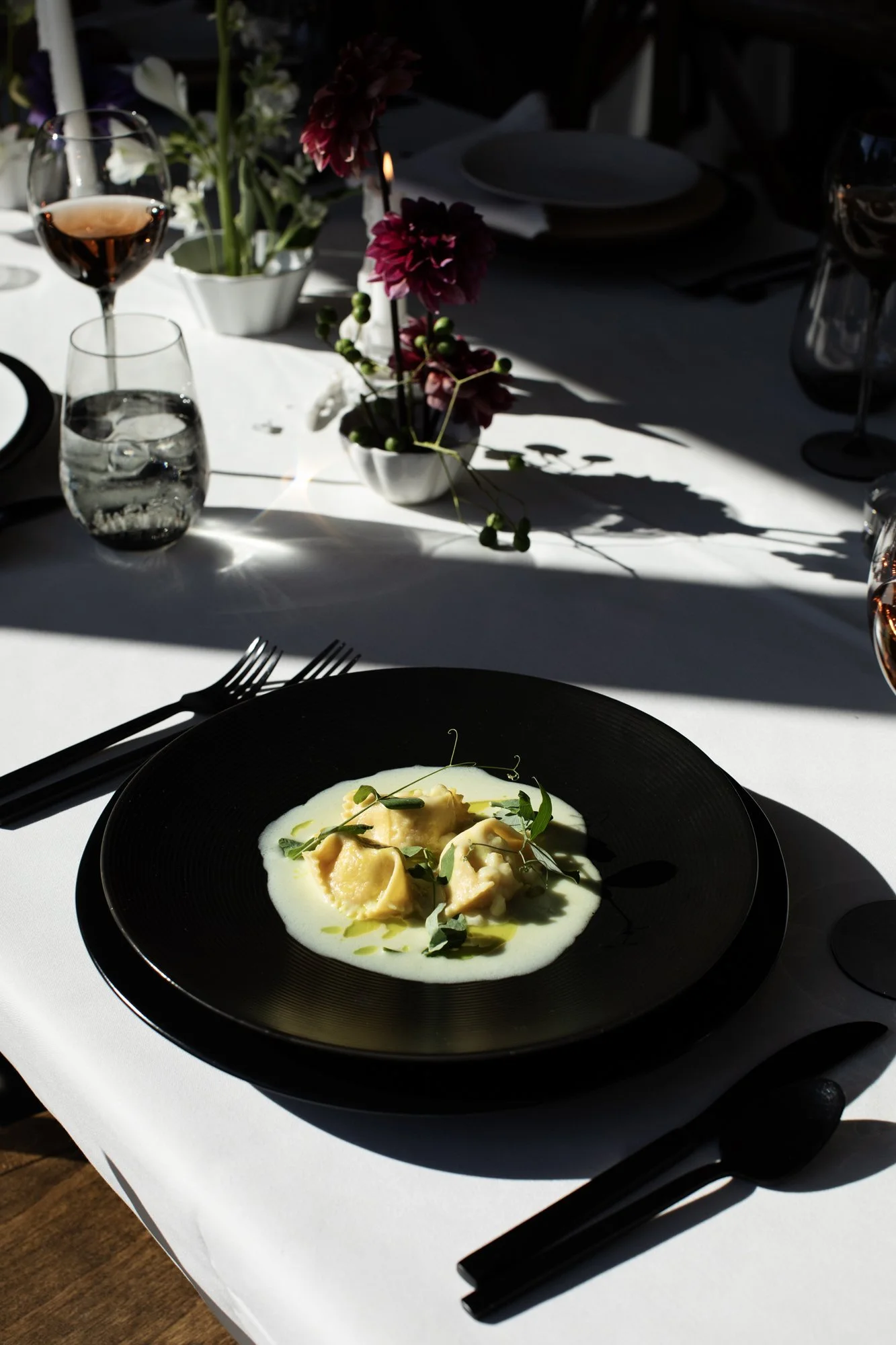 Plated truffle agnolotti with at a formal wedding reception — Food Gallery Catering Minneapolis