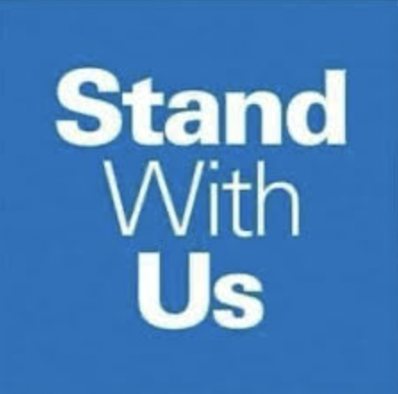Blue background with white text reading 'Stand With Us'.