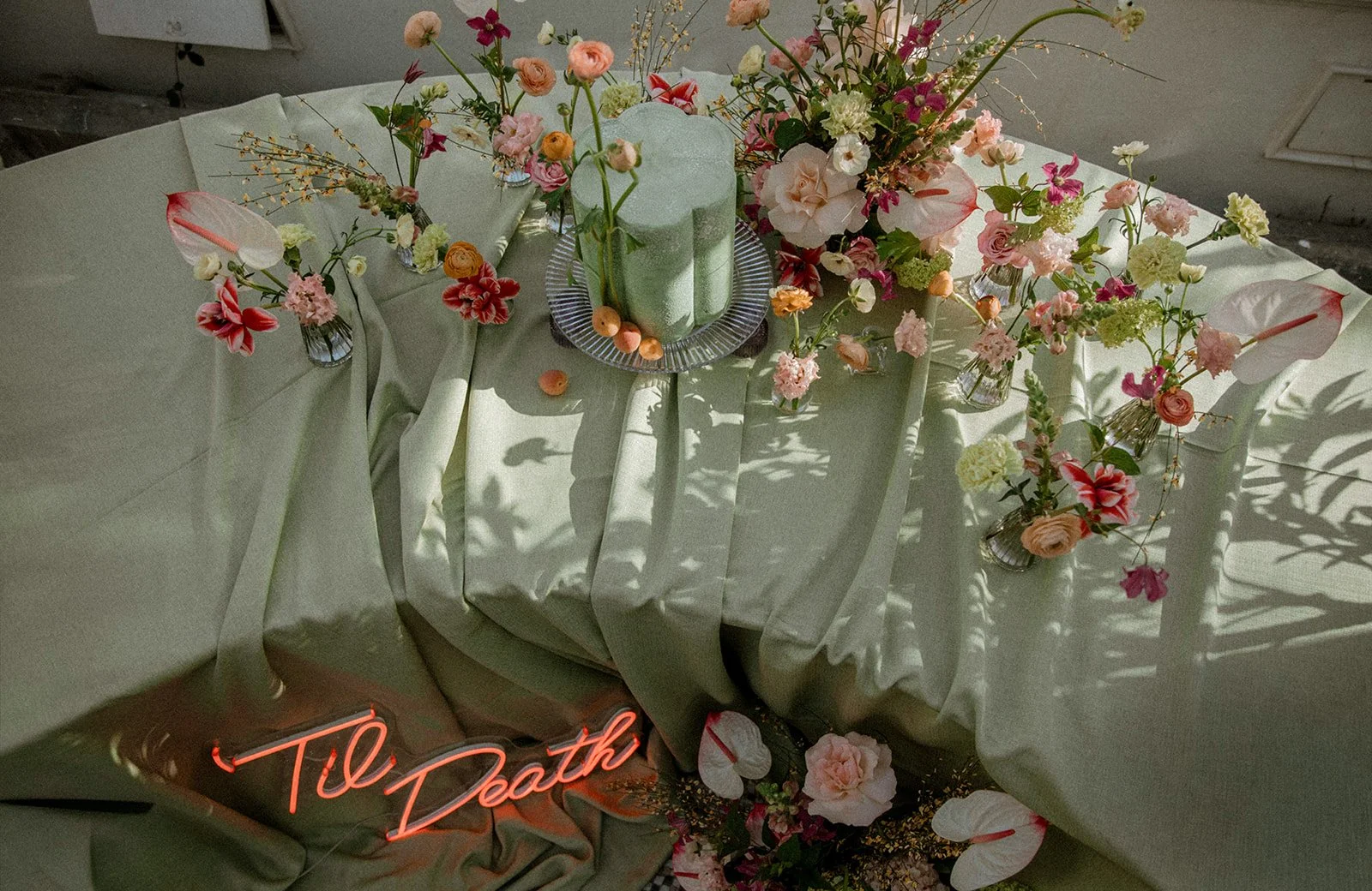 Retro-inspired editorial wedding styling with colourful florals at Carrow House Norwich photographed by Camilla Andrea