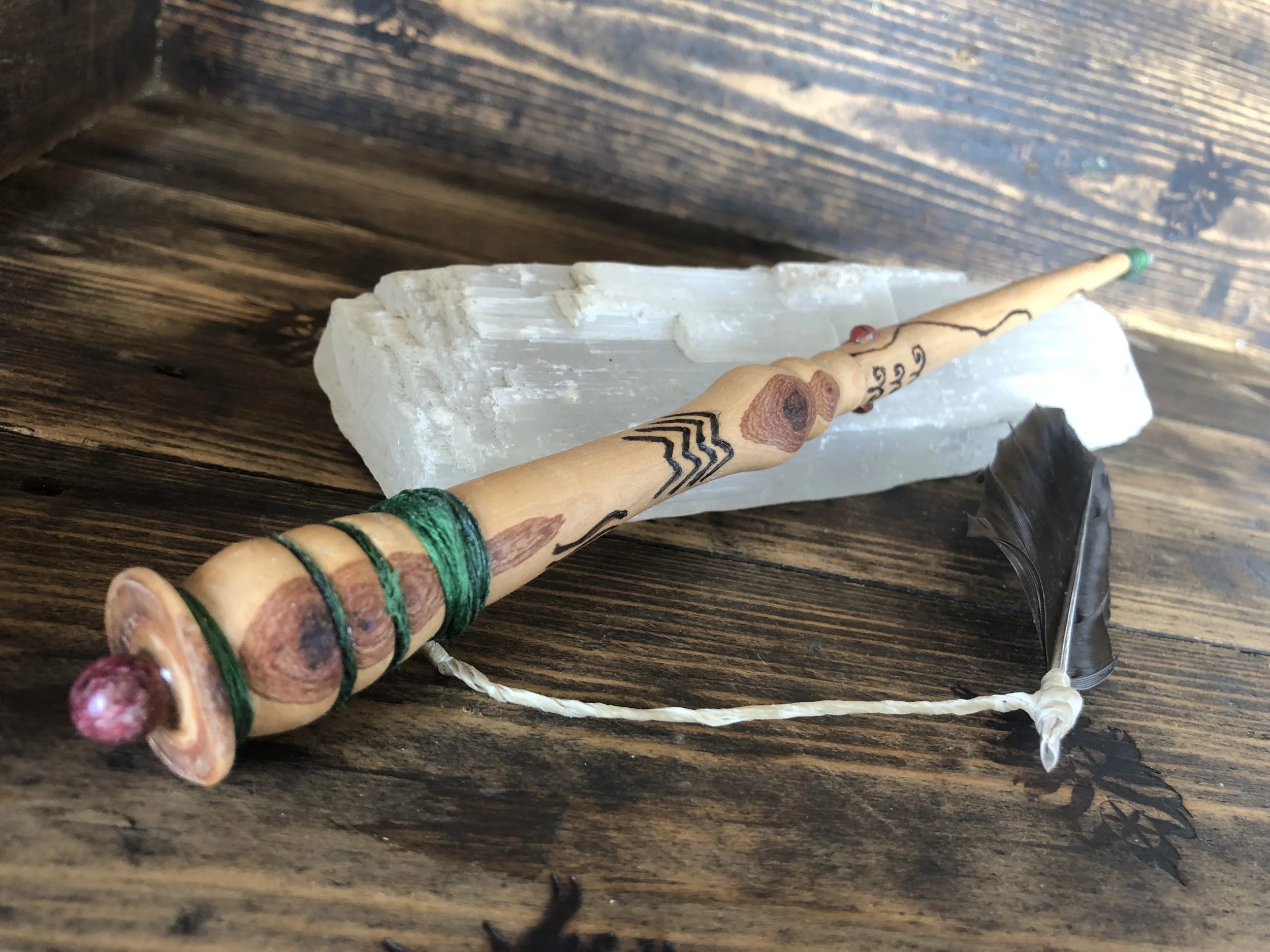 Hawthorne Wand, adorned with red jasper, garnet and a clear quartz tip