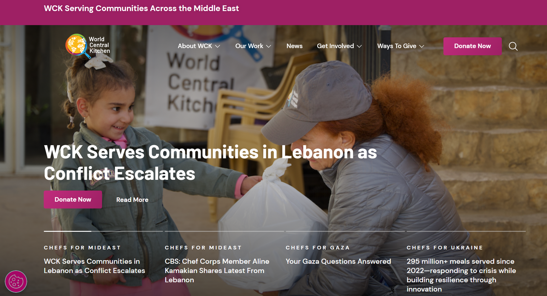 A webpage with statistical information about hunger support for older Americans. It states nearly 14 million seniors struggle with hunger each year, supported by programs that serve 244 million meals annually, support 2.6 million seniors annually, and have over 50 years of proven impact. There is a green button labeled 'Make a Donation' at the bottom.