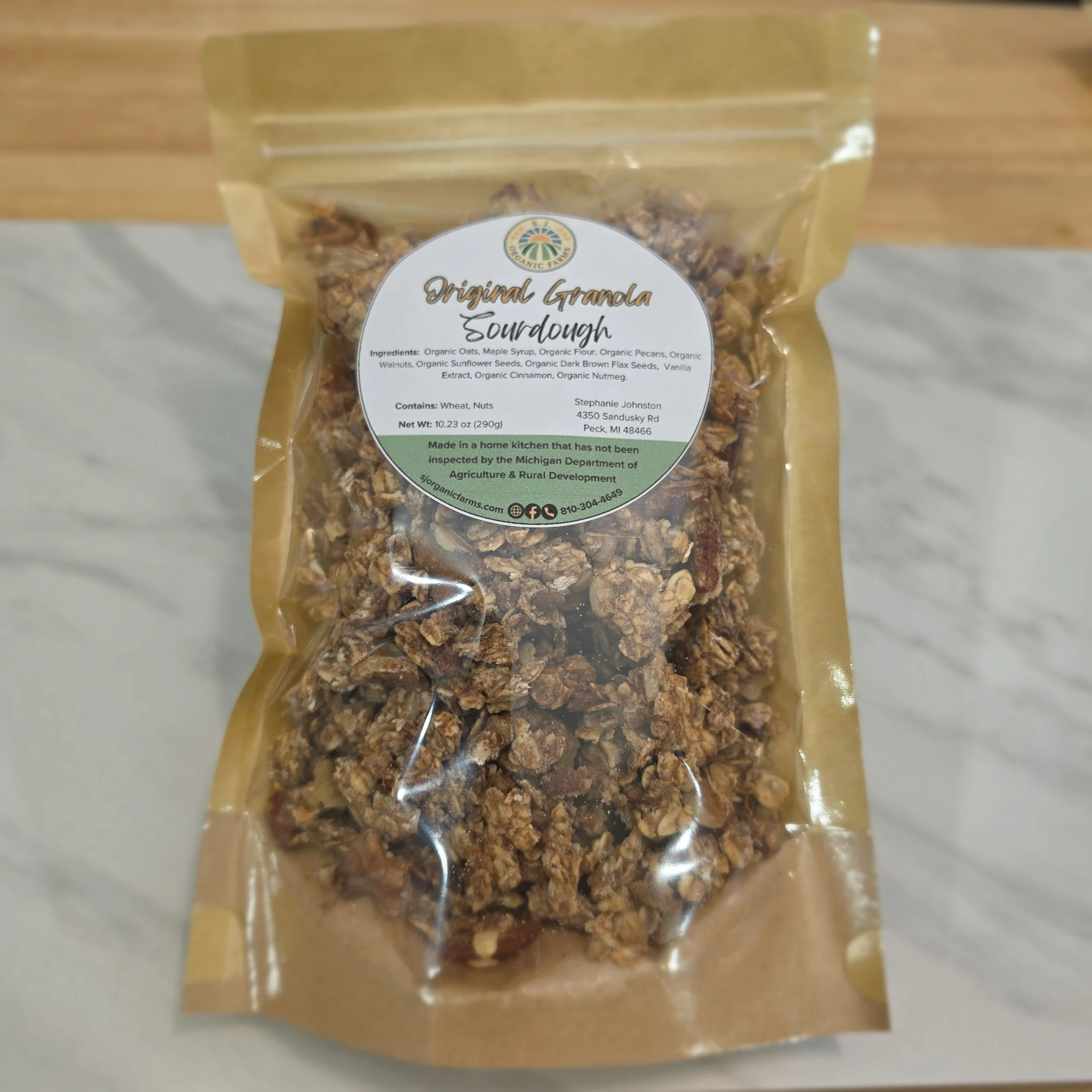 Sourdough Original Granola: An artisanal blend crafted with fully organic ingredients for a wholesome start to your day. Featuring a crunchy texture and packed with nutritious elements like oats, seeds, and a hint of natural sweetness, it’s perfect a