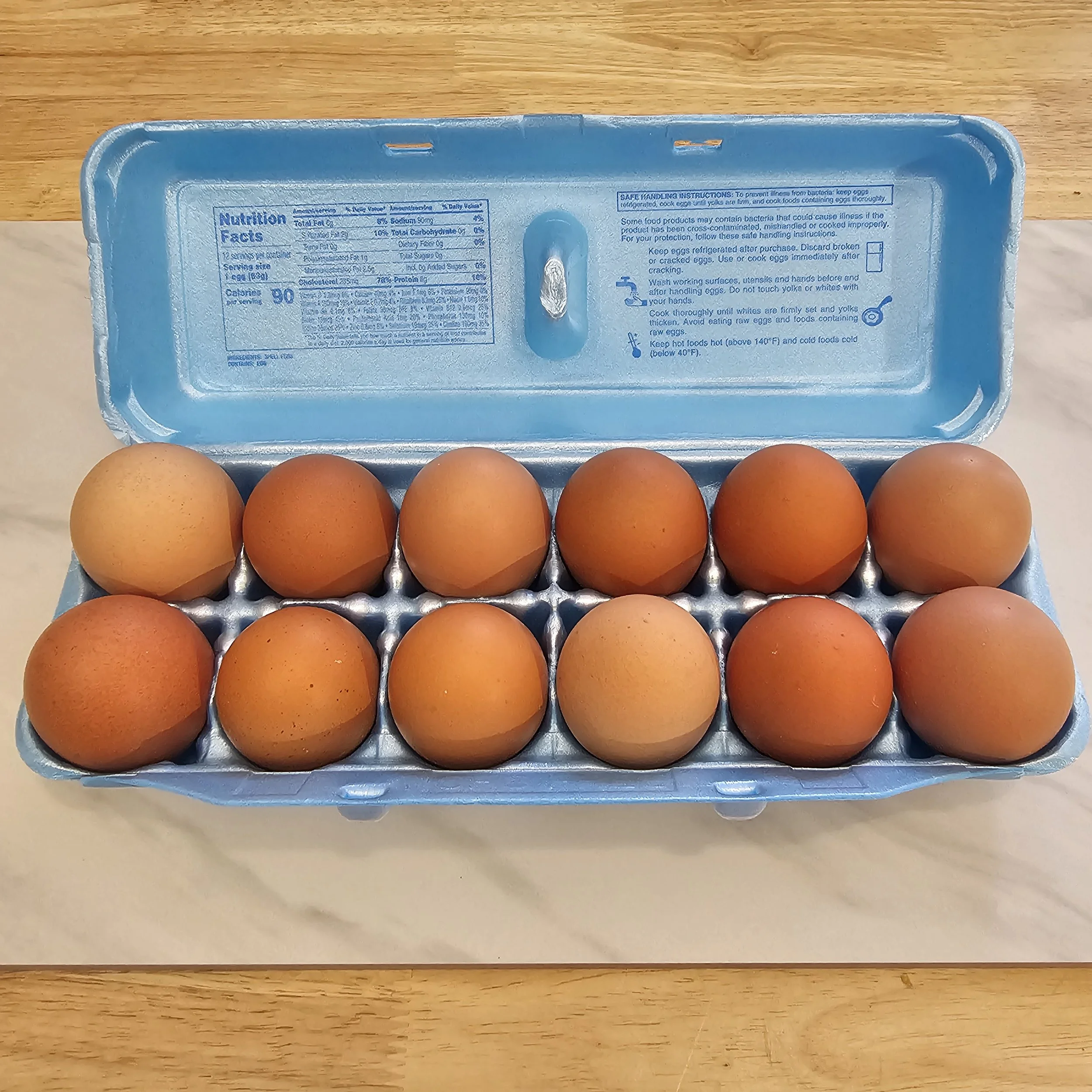 Jumbo Eggs: Laid by happy hens with plenty of room to roam, these jumbo pasture-raised eggs have deep orange yolks, strong shells, and often carry a double-yolk surprise. Available washed or unwashed.