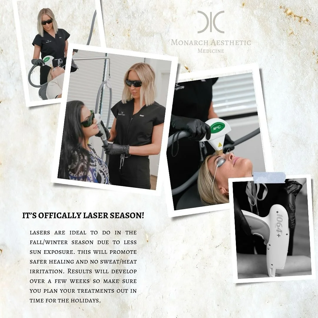 𝑯𝒆𝒓𝒆 𝒂𝒓𝒆 3 𝒓𝒆𝒂𝒔𝒐𝒏𝒔 𝒘𝒉𝒚 𝑭𝒂𝒍𝒍/𝑾𝒊𝒏𝒕𝒆𝒓 𝒂𝒓𝒆 𝒊𝒅𝒆𝒂𝒍 𝒇𝒐𝒓 𝒍𝒂𝒔𝒆𝒓𝒔:

👉🏻 Less sun exposure = safer results 
👉🏻 Help target and repair sun damage that were caused in the Summer
👉🏻 Prepping for that Holiday glow &m