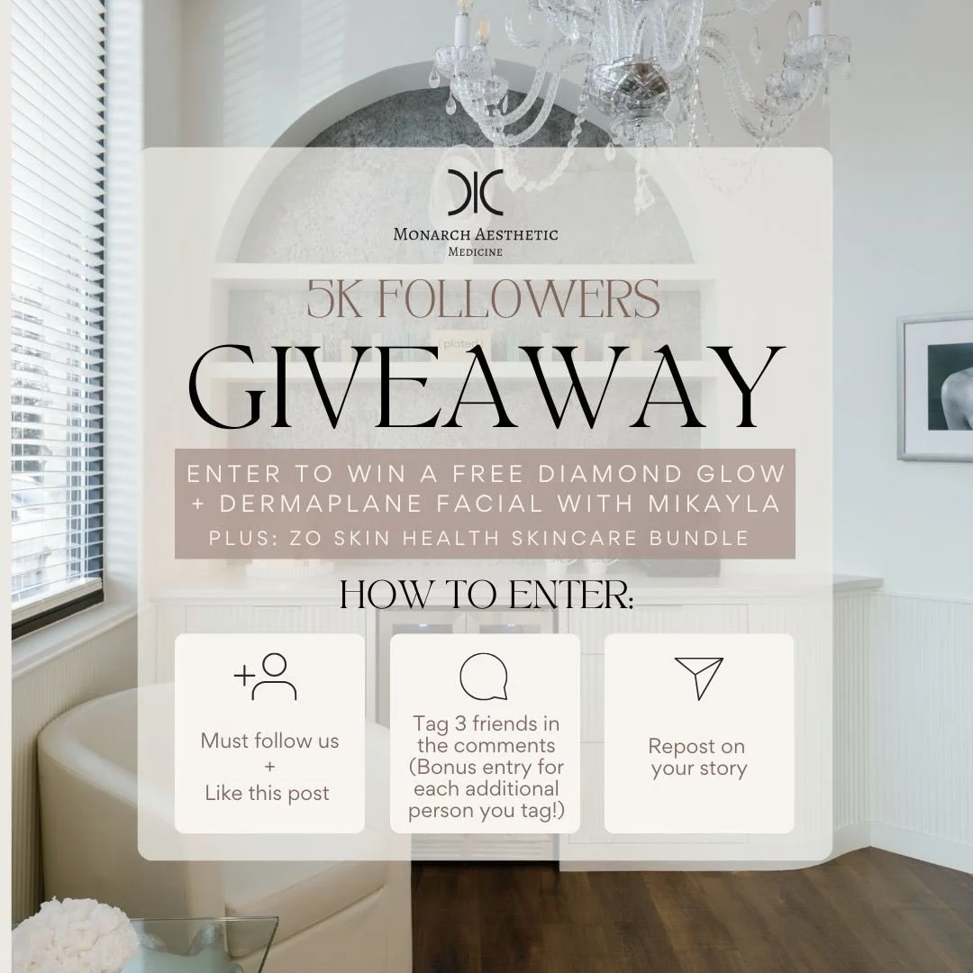 🚨 ＧＩＶＥＡＷＡＹ🚨 

We are so close to hitting 5k followers on Instagram! One lucky follower will win a Diamond Glow + Dermaplane facial with Mikayla PLUS a Zo Skin Health Skincare Bundle!

HOW TO ENTER: 
👉🏻 Must follow us
👉🏻 Like this post
👉🏻 Tag 