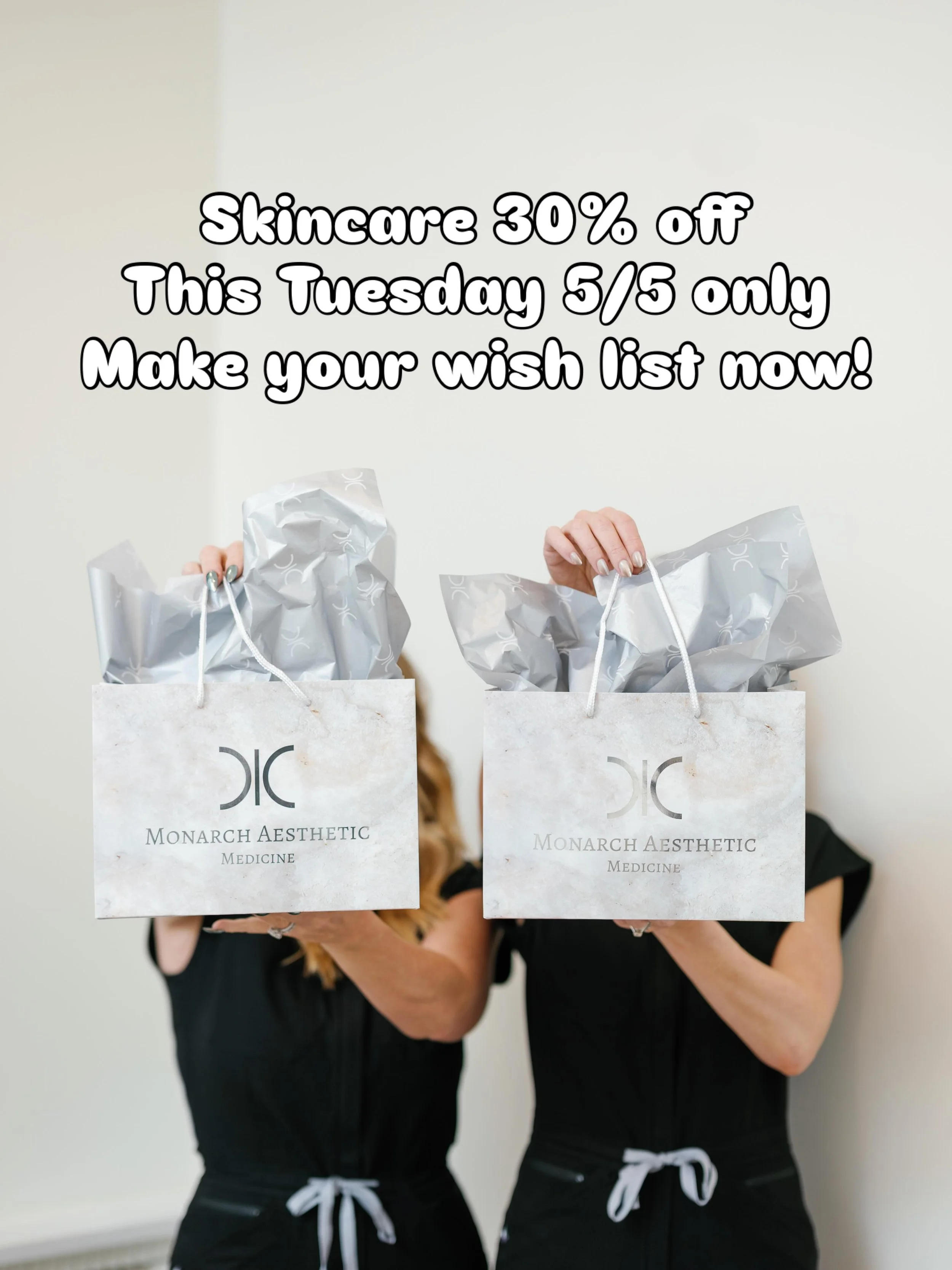 We are doing 30% off all skincare products this Tuesday, May 5th! You can stop in anytime 9-6pm or call and purchase over the phone! Now is the time to stock up on all your favorites and sunscreens for summer☀️

☎️ 614-545-2002
💻 info@monarch-aesthe