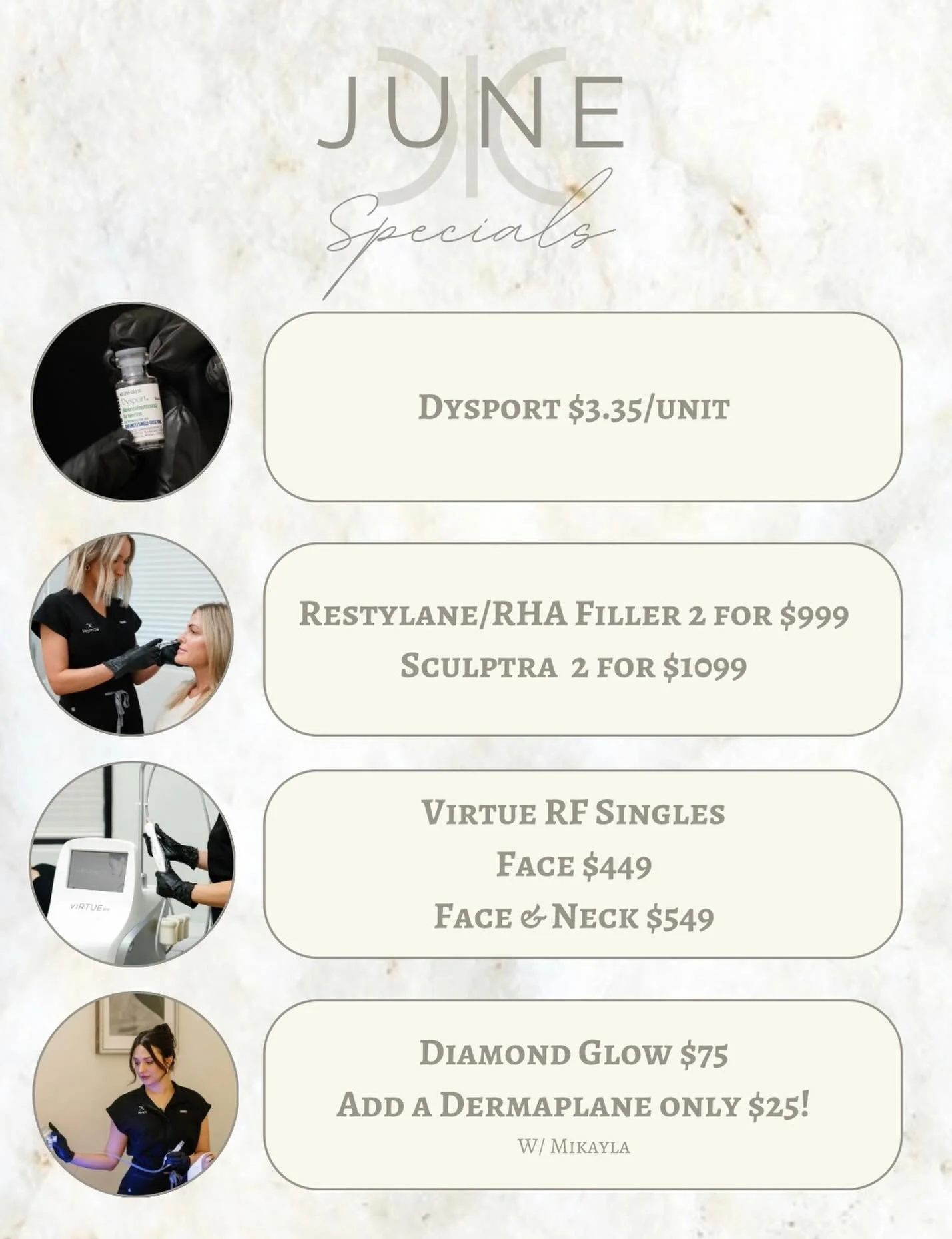 June specials are here! Don&rsquo;t miss out on #sales for #dysport&reg; #filler #virtuerf #diamondglow and dermaplane! Book now! 
☎️6145452002
💻www.monarch-aesthetic.com