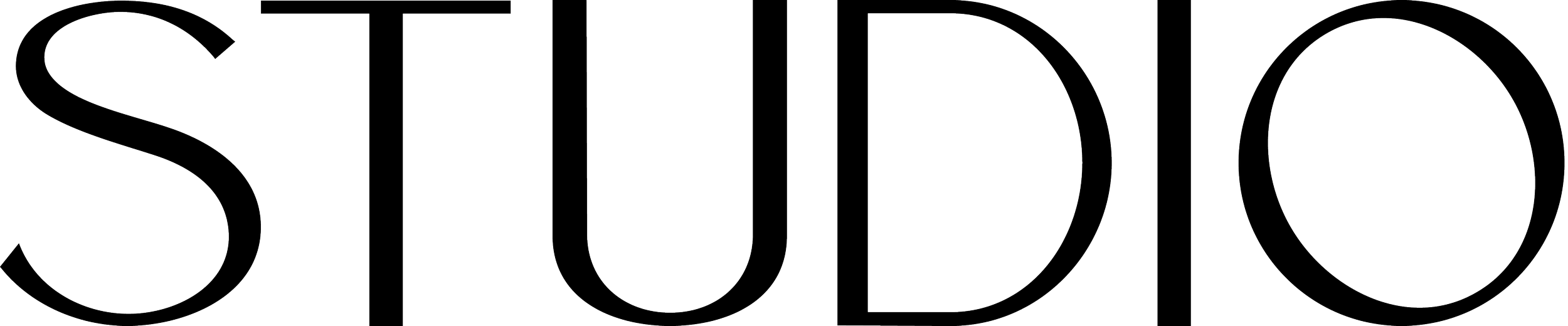 Close-up of the word 'STUDIO' in large outlined letters on a black background.