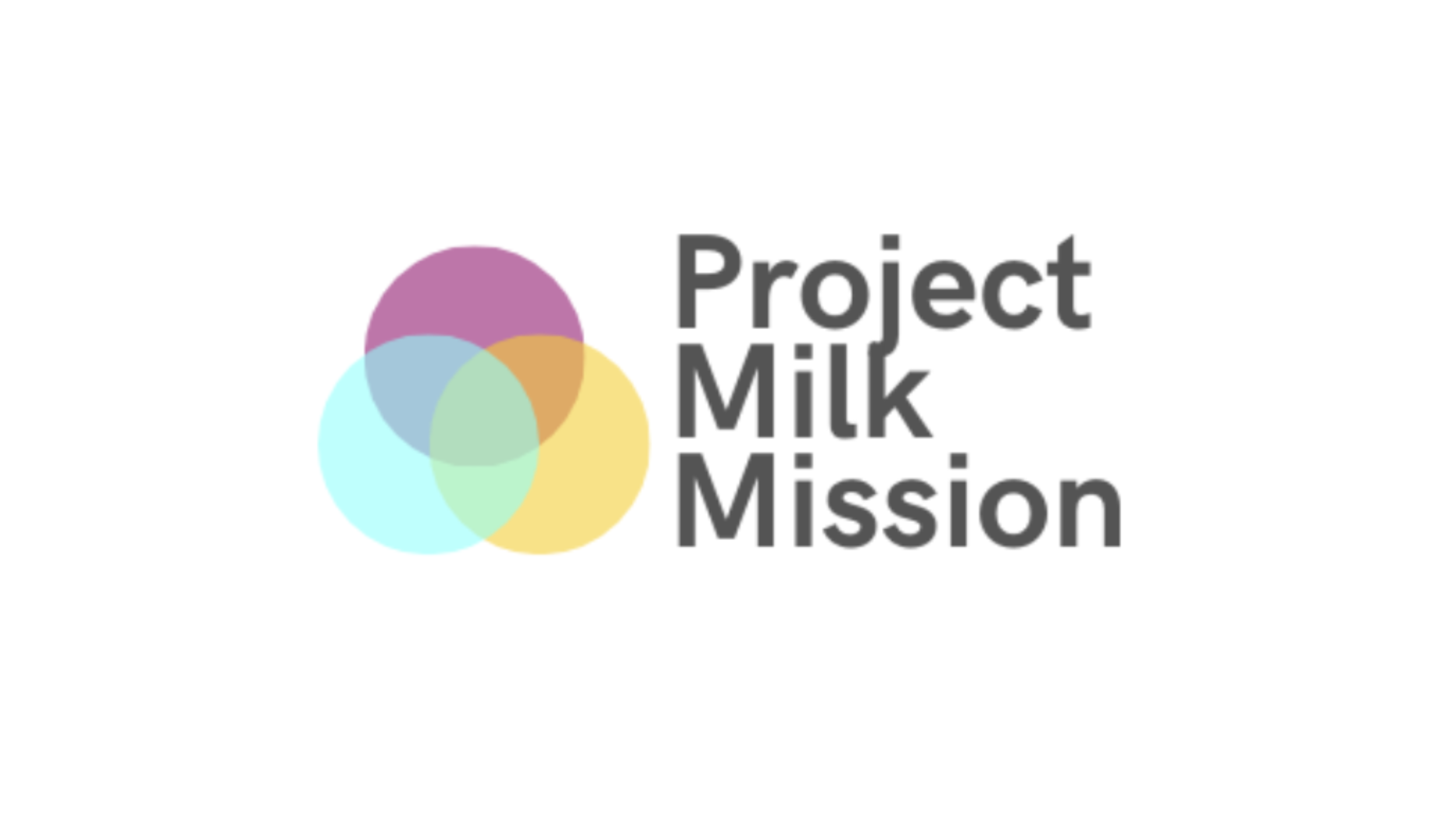 Logo for Project Milk Mission with overlapping pastel-colored circles and black text.