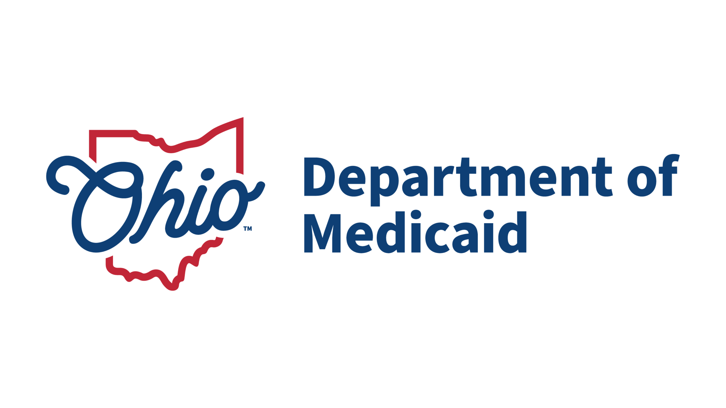 Logo of Ohio Department of Medicaid featuring an outline of the state of Ohio and the text 'Ohio Department of Medicaid' in blue.