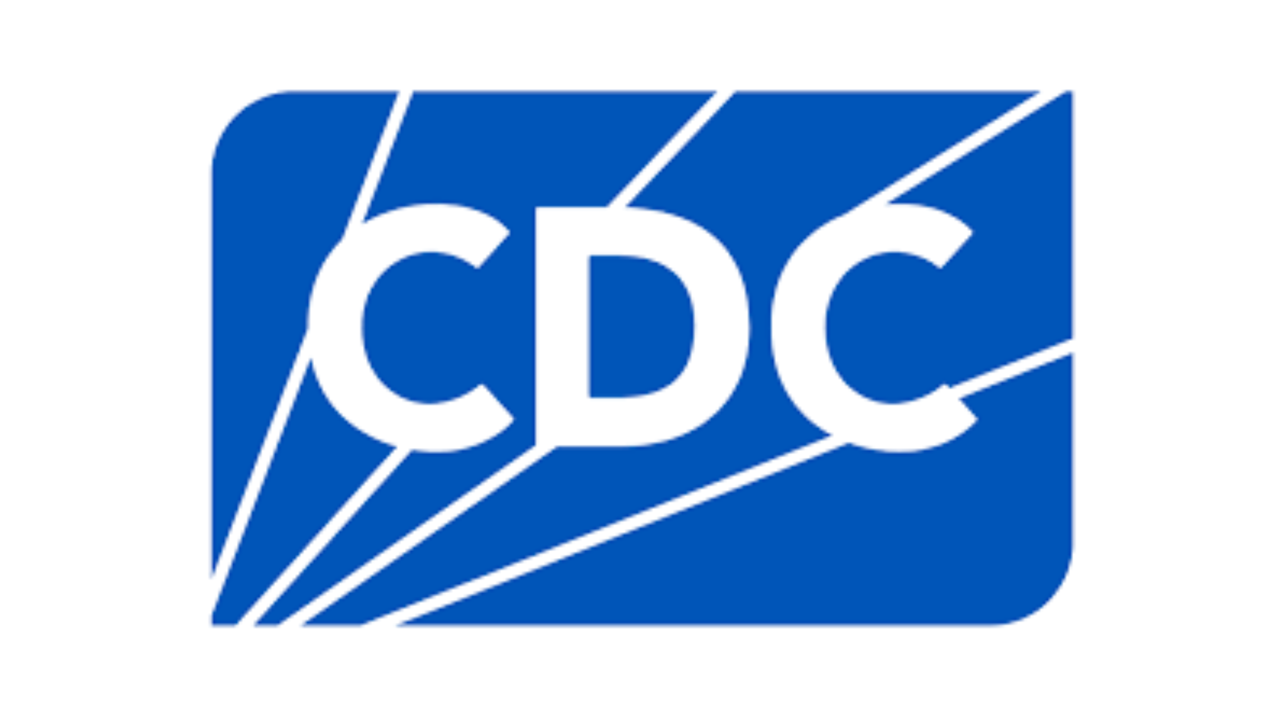 CDC logo in blue with white diagonal lines behind the letters CDC.